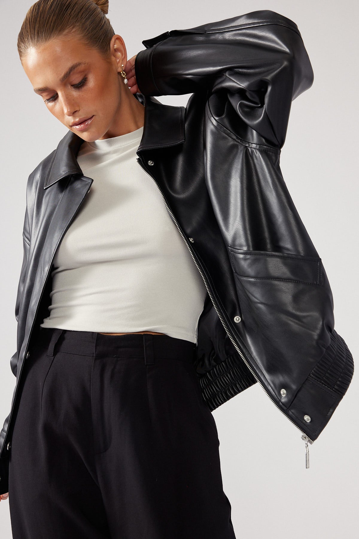 Perfect Stranger Maxx PU Bomber Jacket Black