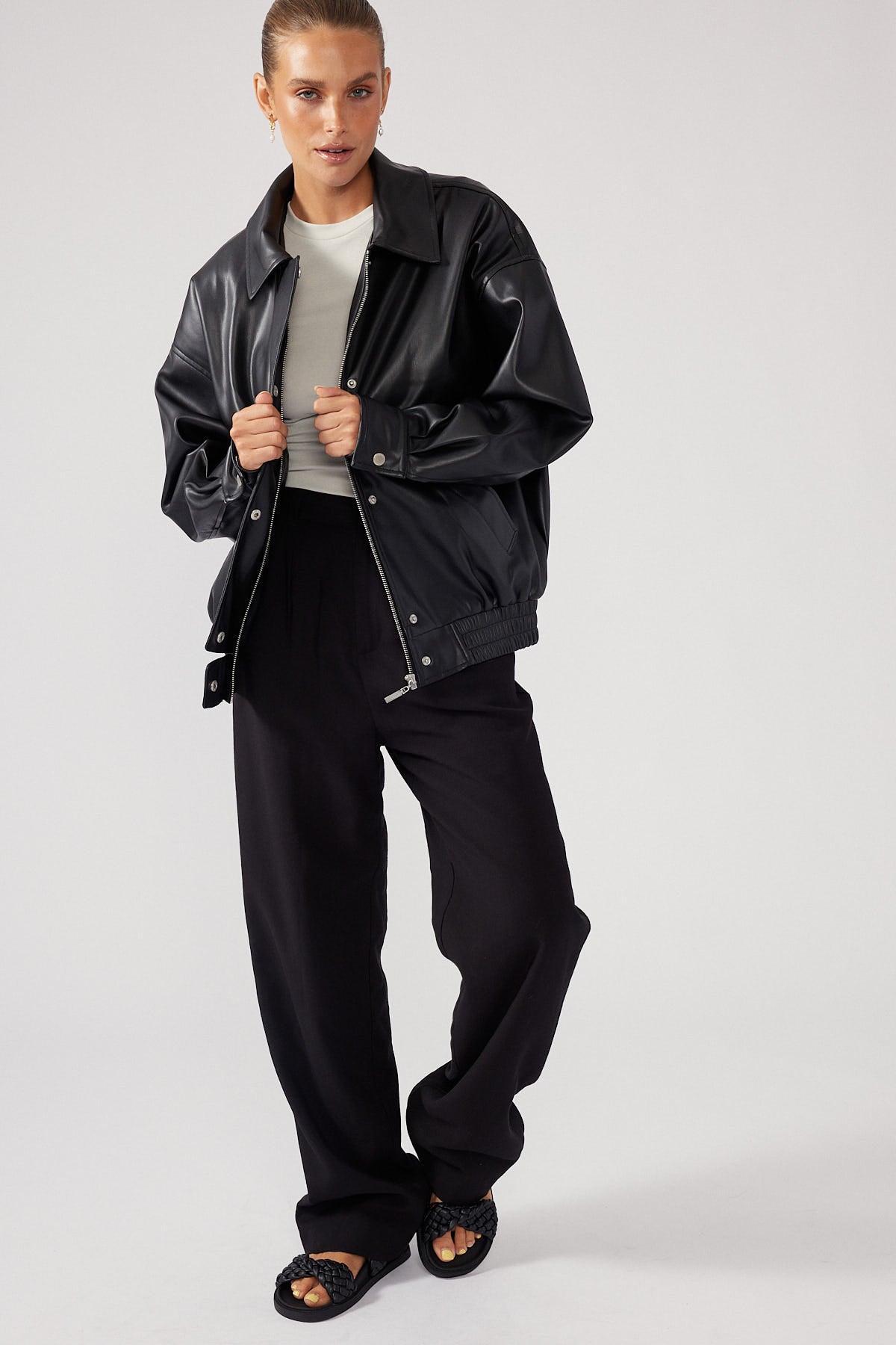 Perfect Stranger Maxx PU Bomber Jacket Black
