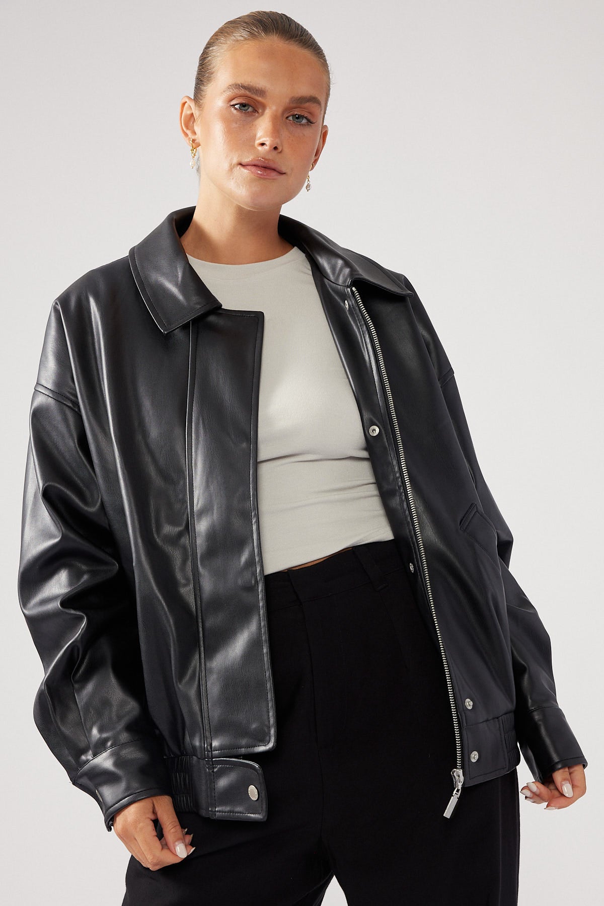 Perfect Stranger Maxx PU Bomber Jacket Black