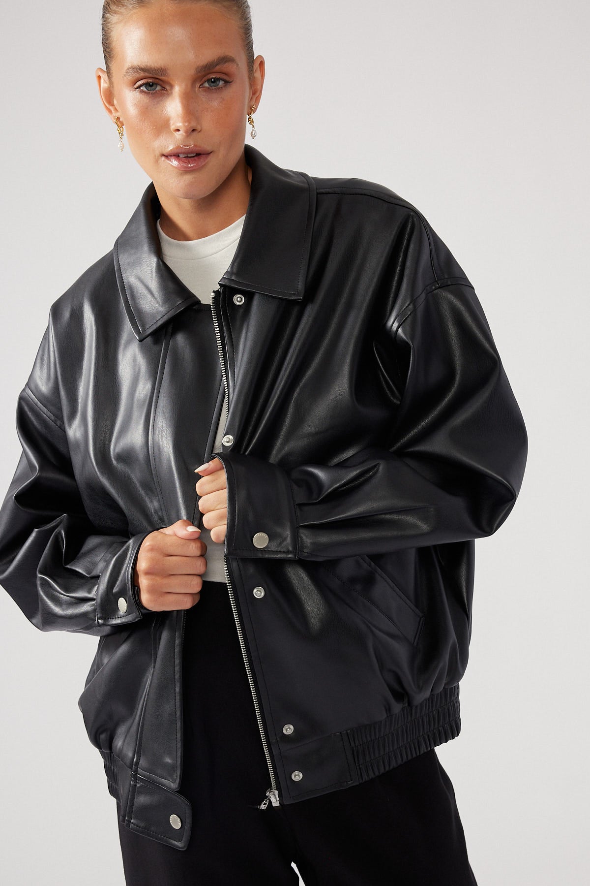 Perfect Stranger Maxx PU Bomber Jacket Black