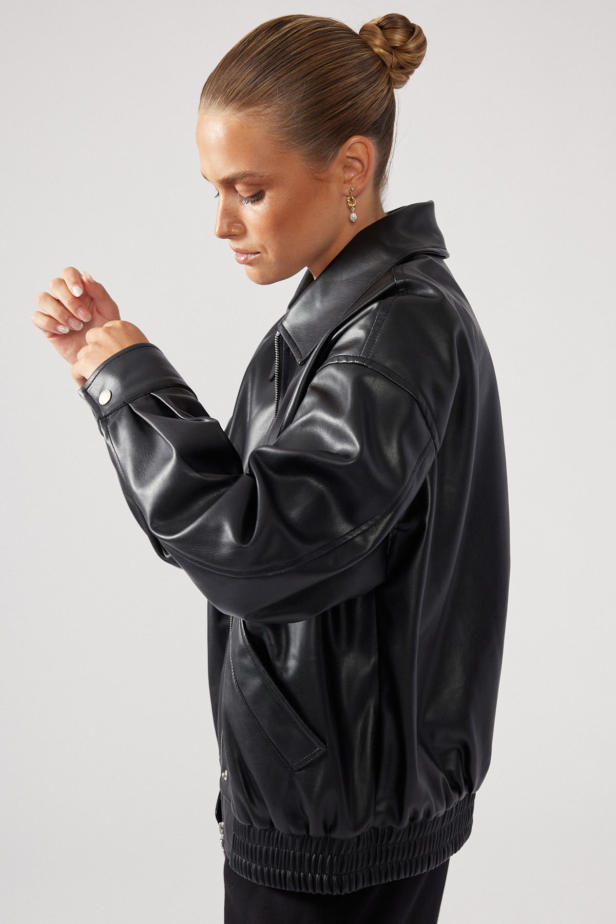 Perfect Stranger Maxx PU Bomber Jacket Black