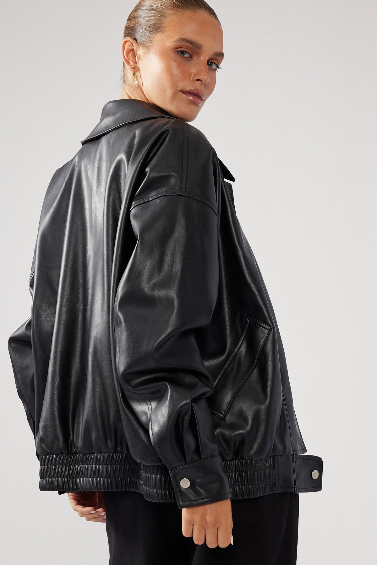 Perfect Stranger Maxx PU Bomber Jacket Black