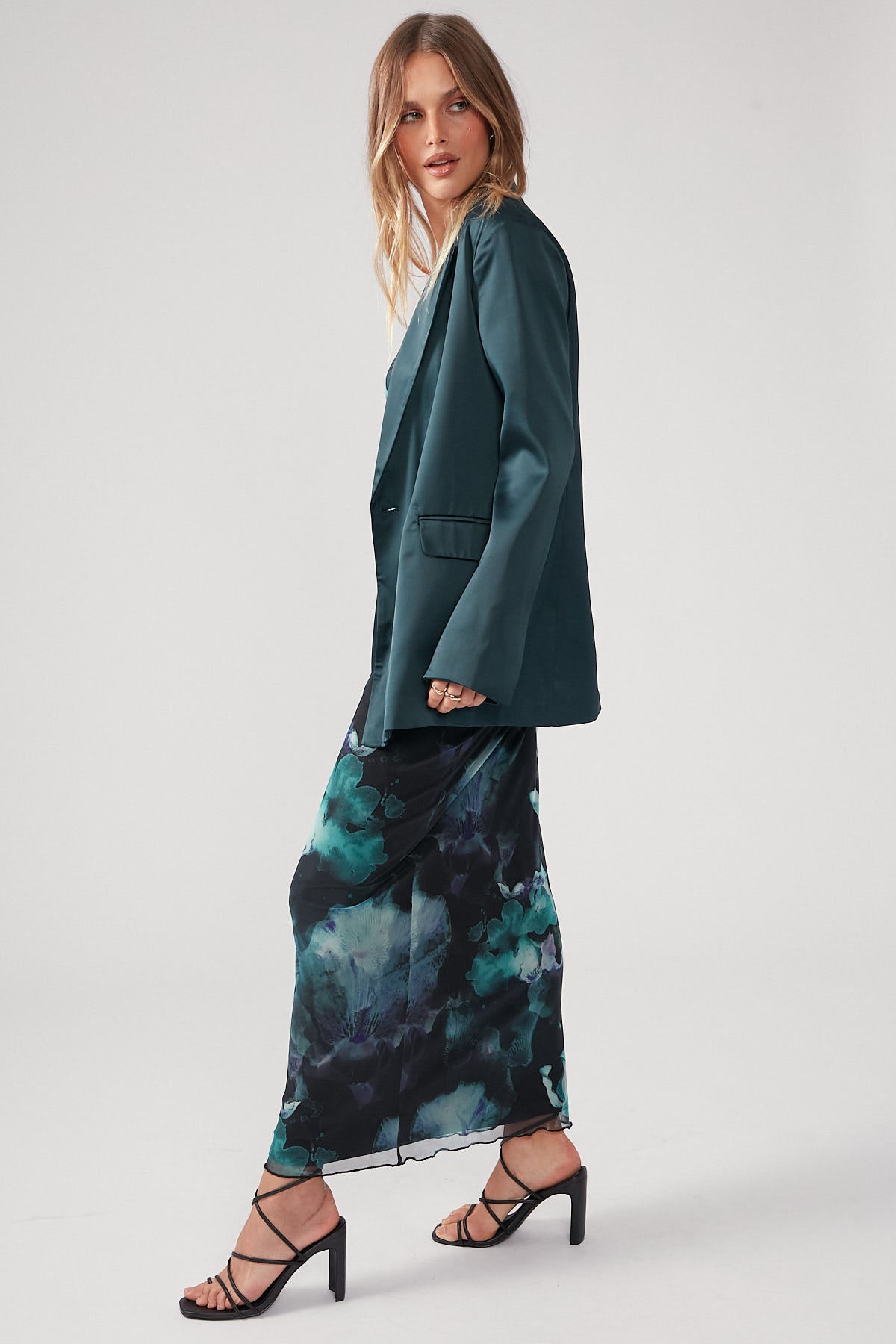 Perfect Stranger Satin Blazer Green