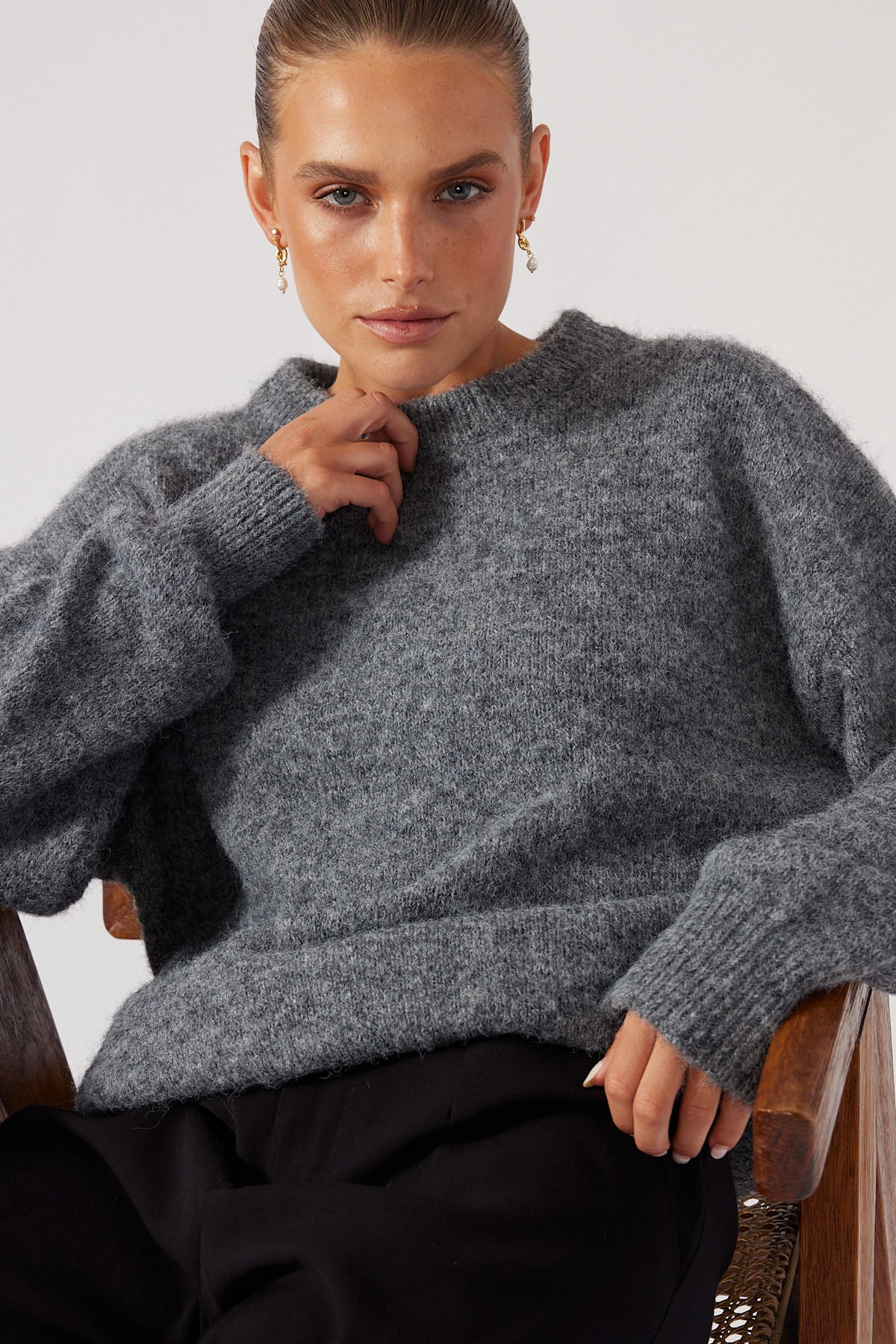 Perfect Stranger Oversized Boxy Knit Jumper Charcoal