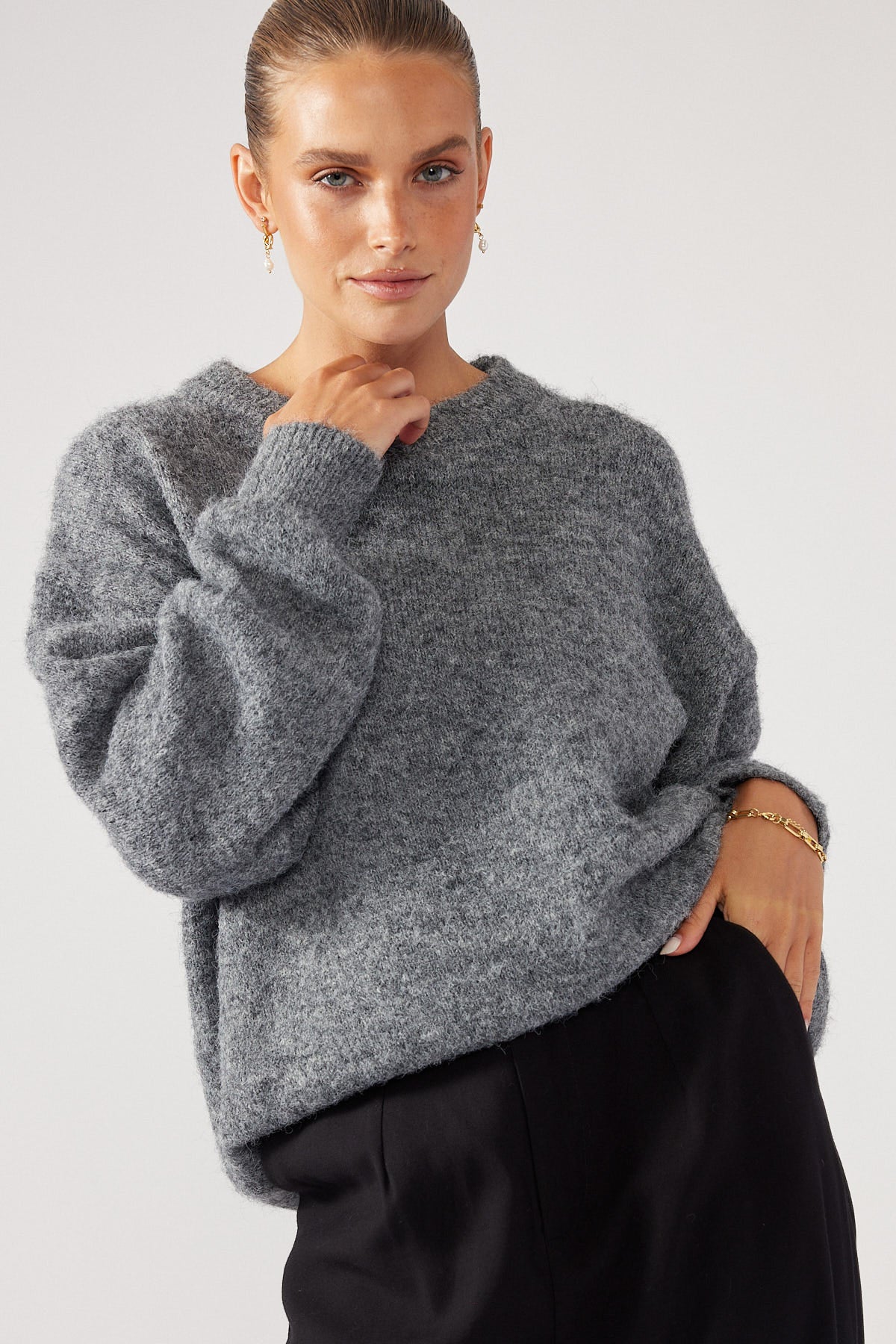 Perfect Stranger Oversized Boxy Knit Jumper Charcoal