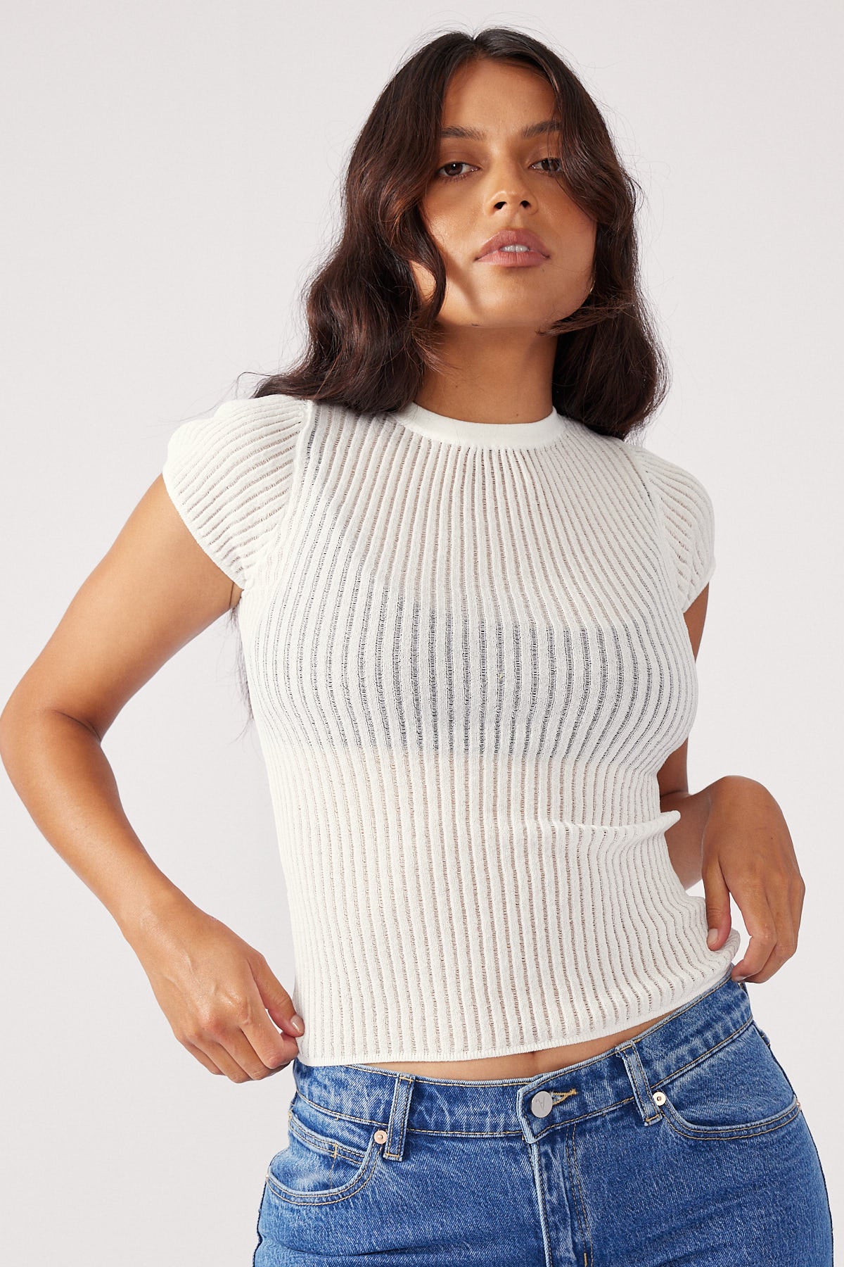Perfect Stranger Ladder Knit Tee White