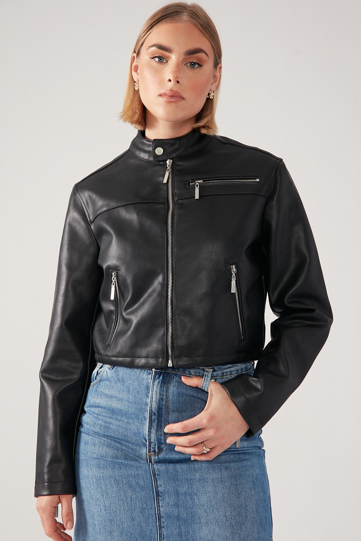 Perfect Stranger Slim Fit Moto Biker Jacket Black