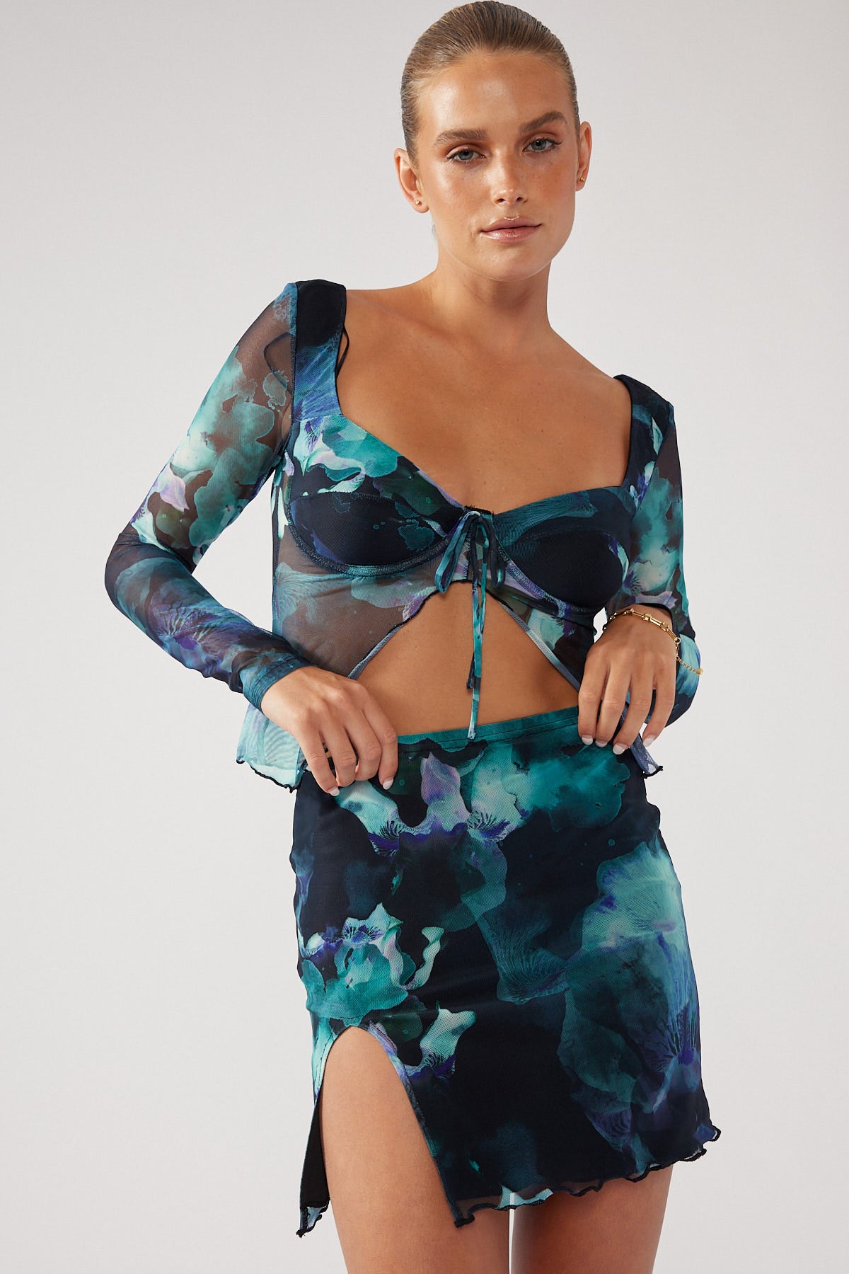 Perfect Stranger Iris Glass Recycled Mesh Skirt Black Print