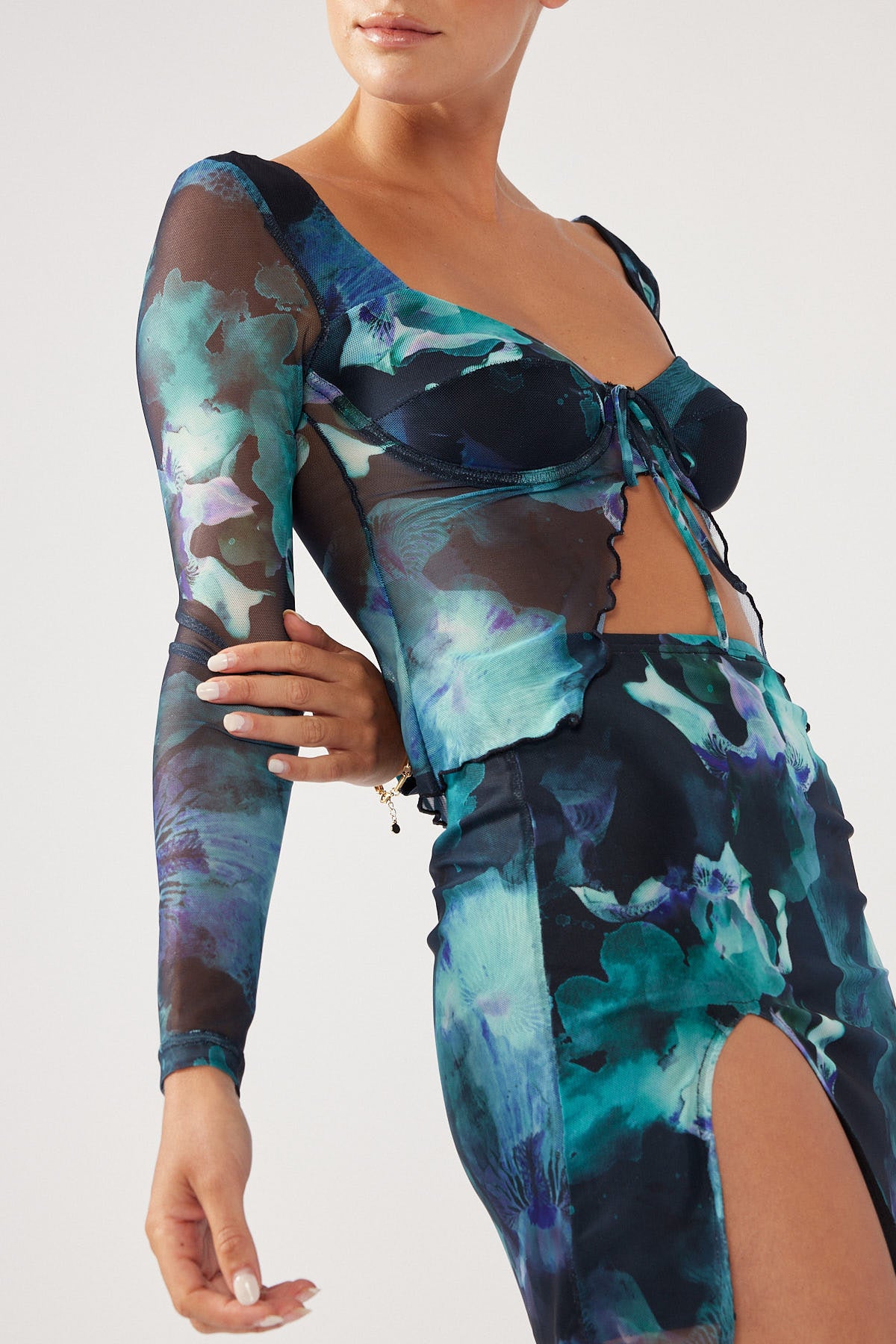 Perfect Stranger Iris Glass Recycled Mesh Top Black Print