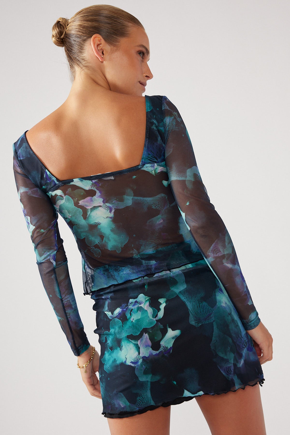 Perfect Stranger Iris Glass Recycled Mesh Top Black Print