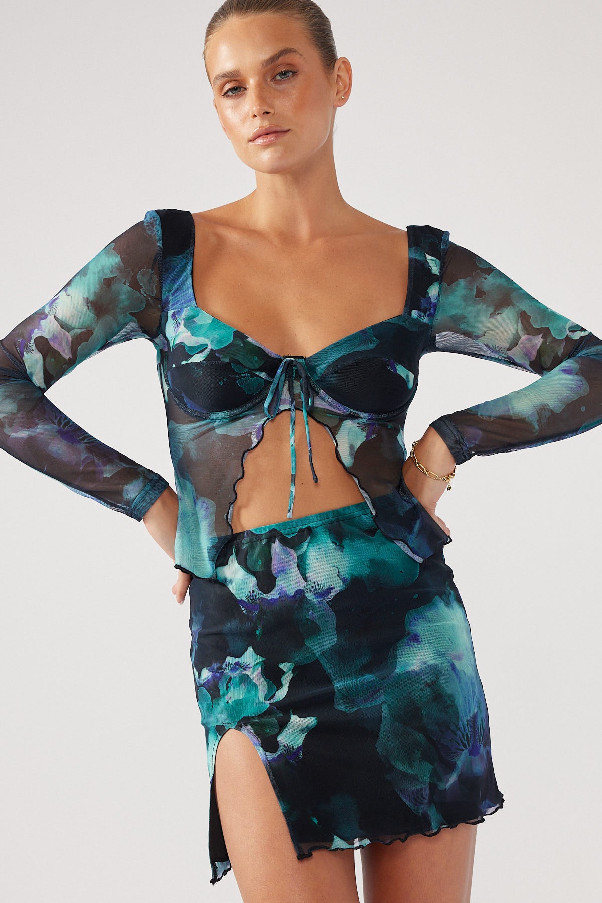 Perfect Stranger Iris Glass Recycled Mesh Top Black Print