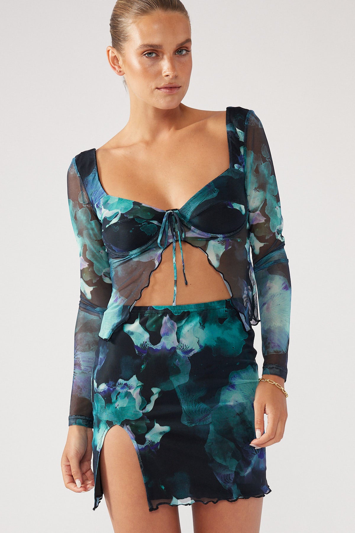 Perfect Stranger Iris Glass Recycled Mesh Top Black Print
