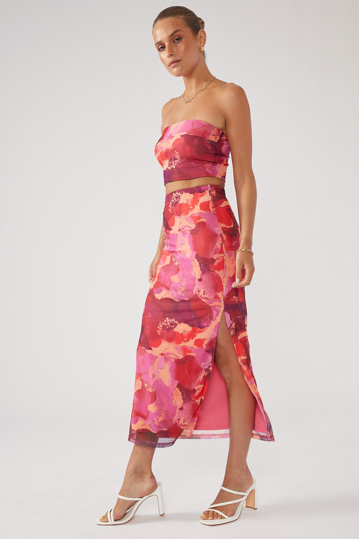 Perfect Stranger Romantic Times Recycled Midi Skirt Red Print