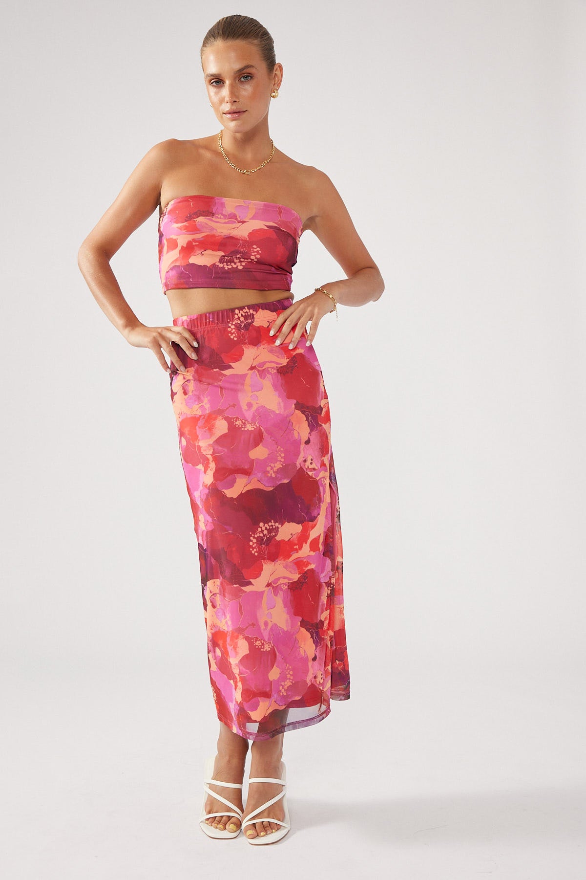 Perfect Stranger Romantic Times Recycled Midi Skirt Red Print