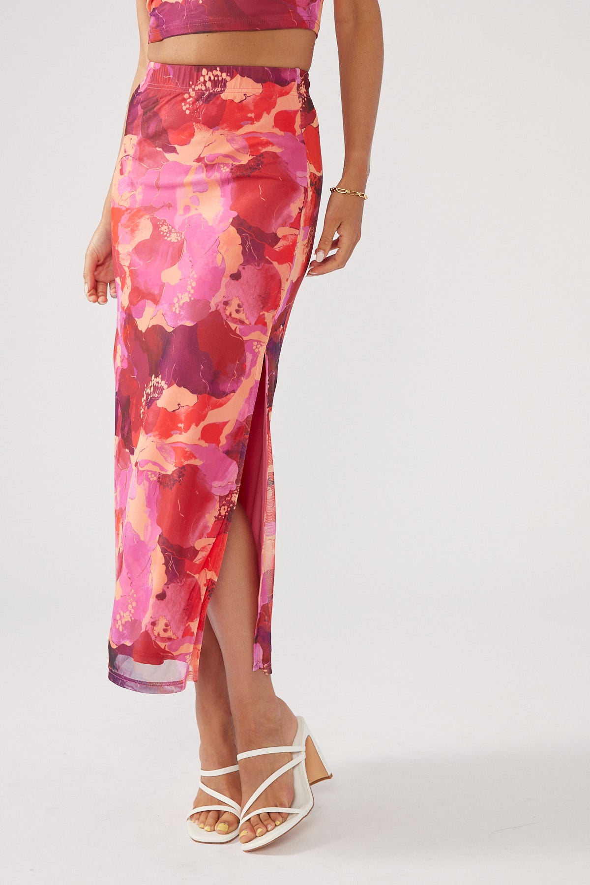 Perfect Stranger Romantic Times Recycled Midi Skirt Red Print