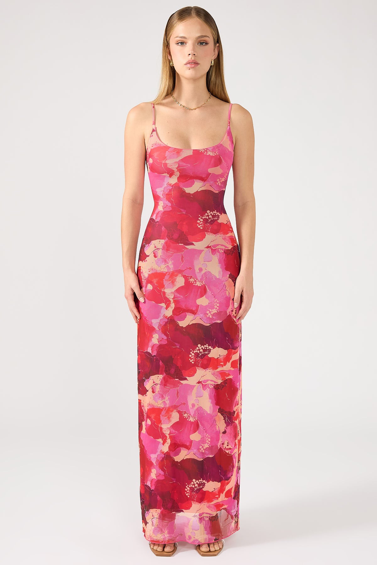 Perfect Stranger Romantic Times Recycled Mesh Midi Dress Red Print