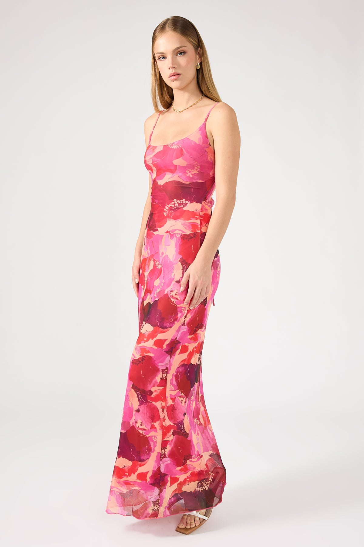 Perfect Stranger Romantic Times Recycled Mesh Midi Dress Red Print