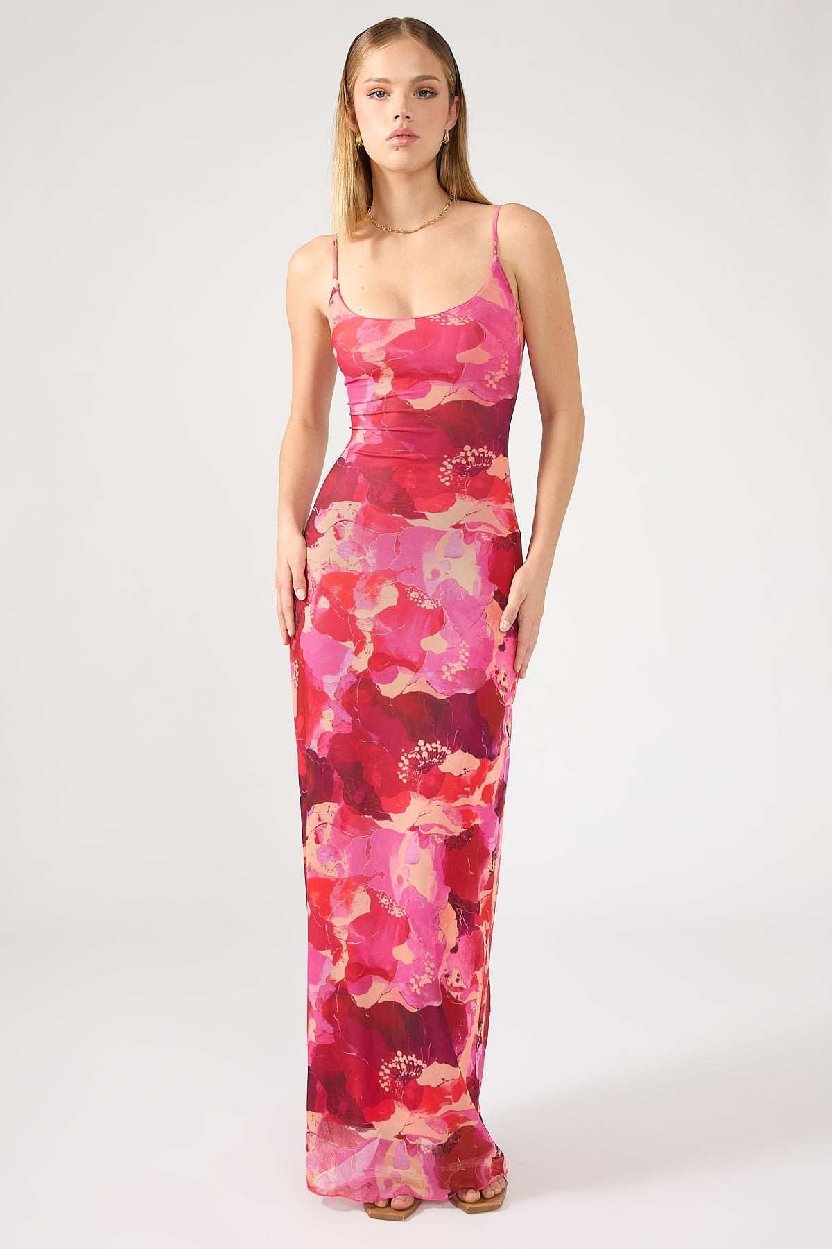 Perfect Stranger Romantic Times Recycled Mesh Midi Dress Red Print