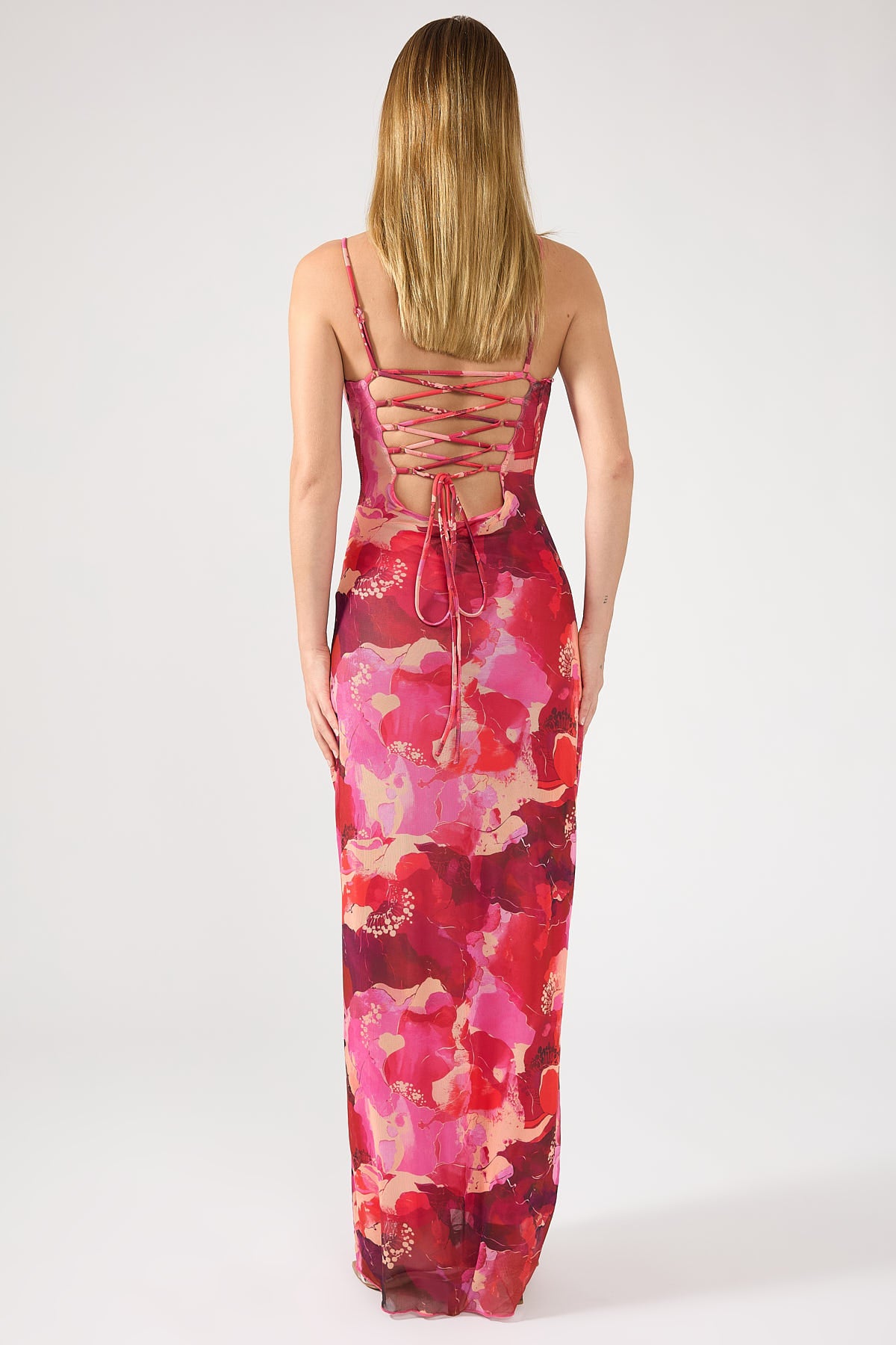 Perfect Stranger Romantic Times Recycled Mesh Midi Dress Red Print