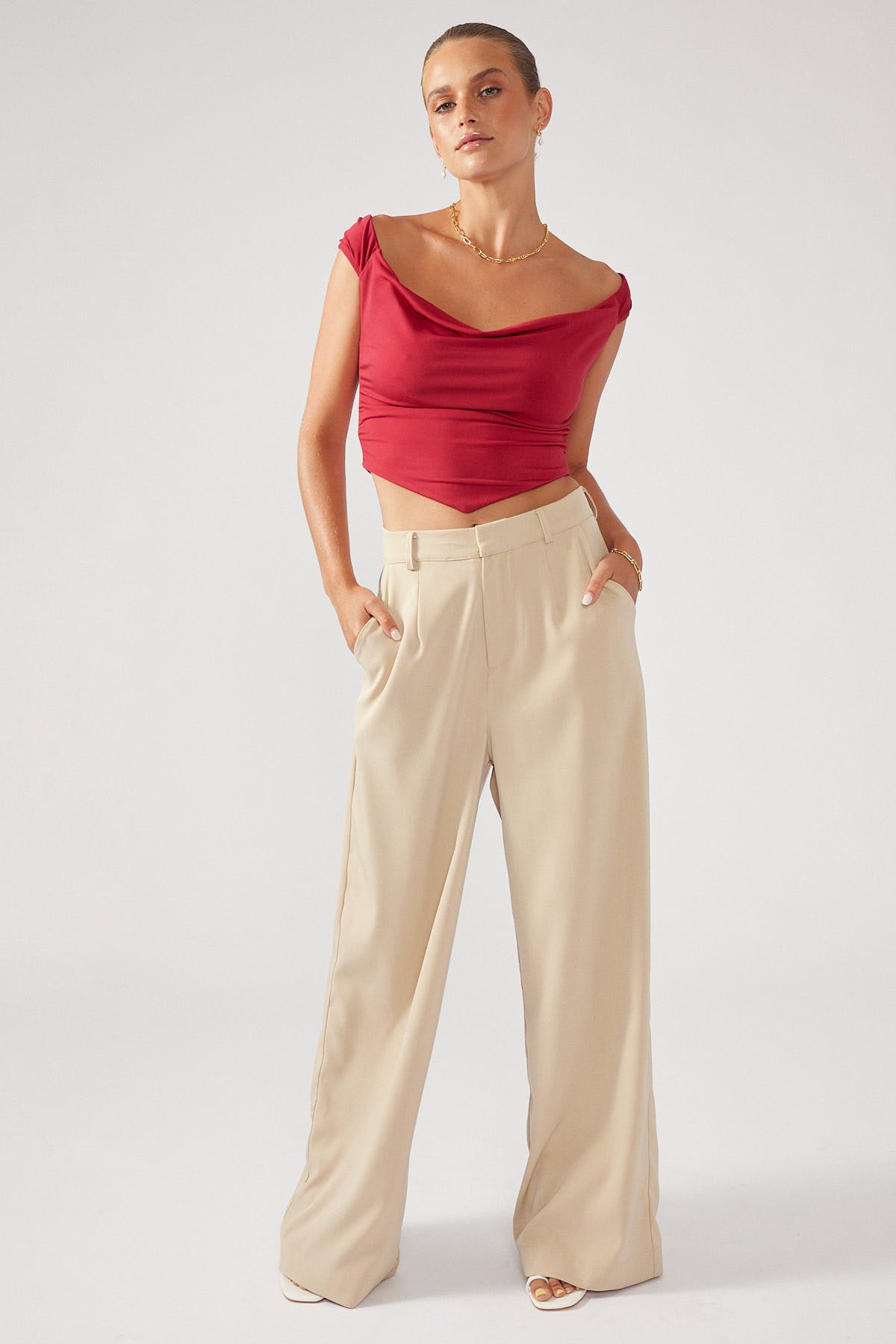 Perfect Stranger Aurelia Drape Front Top Red