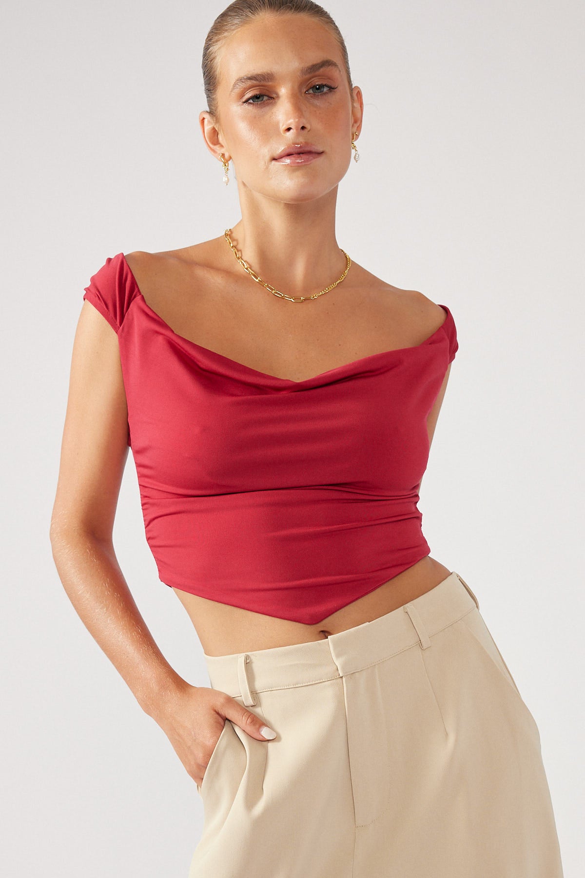 Perfect Stranger Aurelia Drape Front Top Red