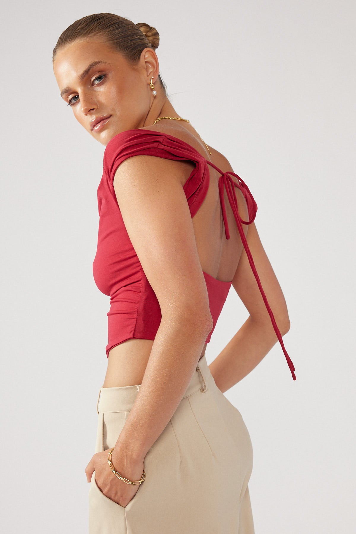 Perfect Stranger Aurelia Drape Front Top Red