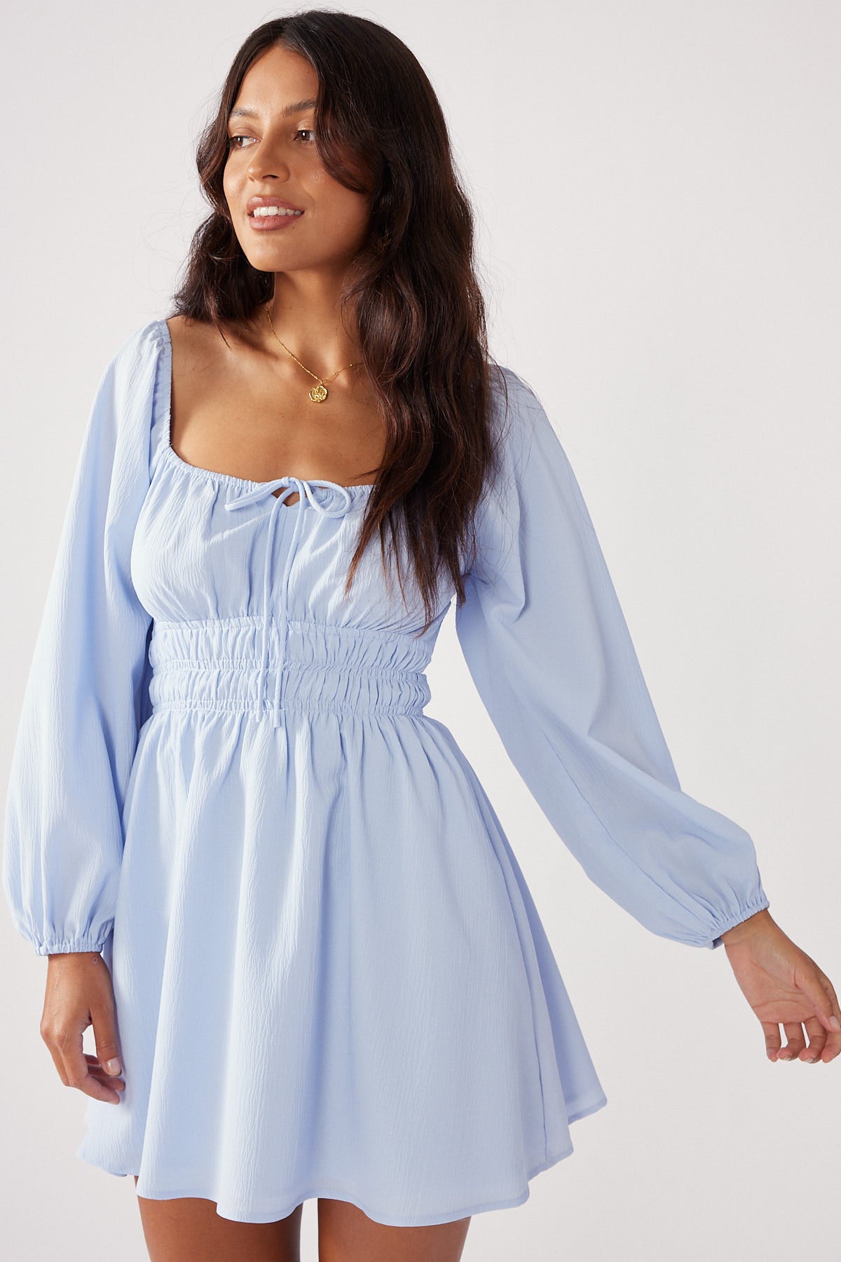 Perfect Stranger Cece Long Sleeve Mini Dress Light Blue