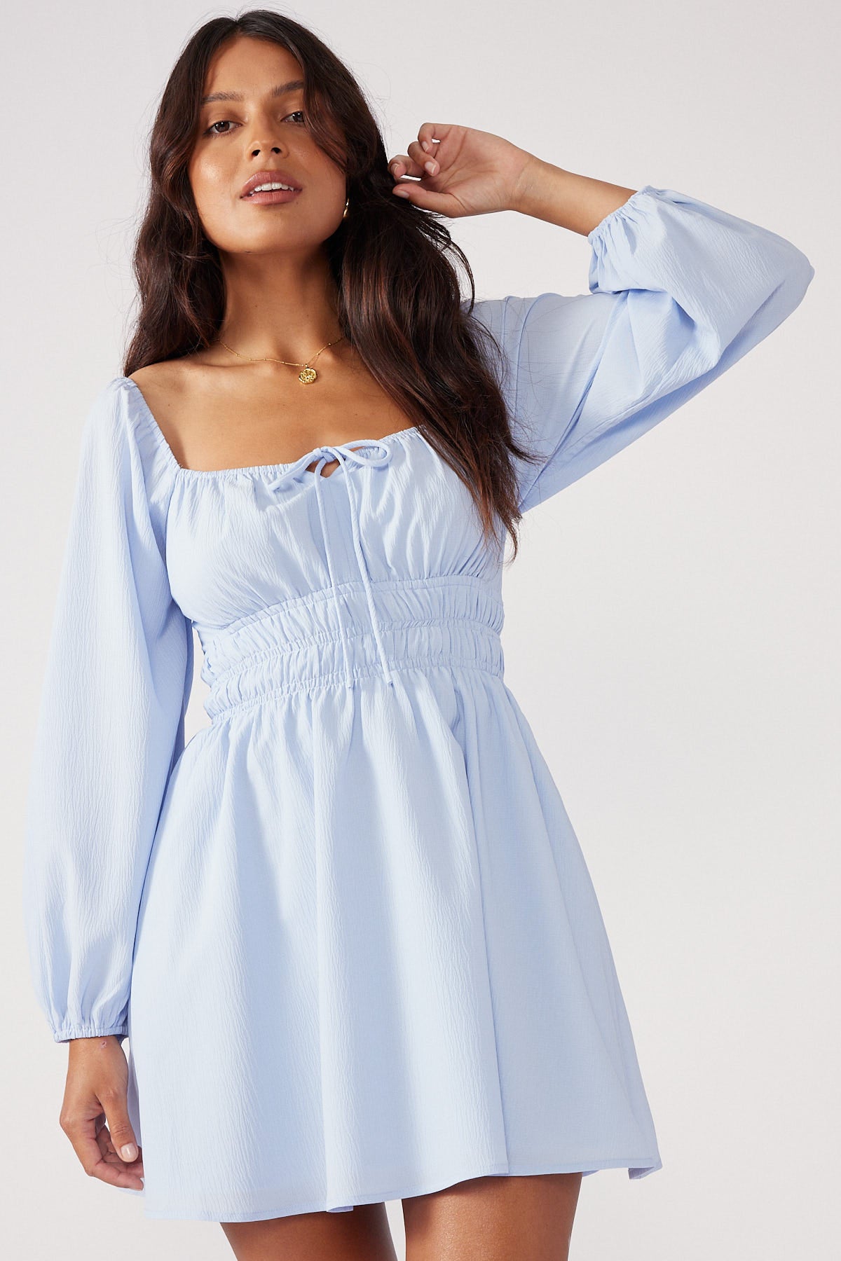 Perfect Stranger Cece Long Sleeve Mini Dress Light Blue