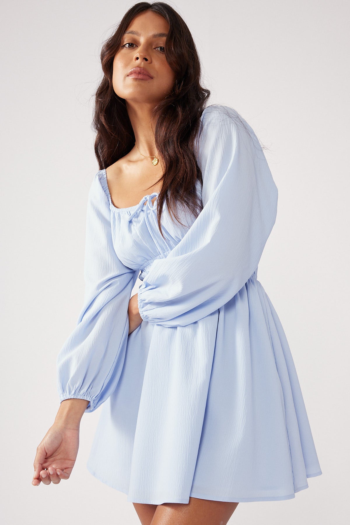 Perfect Stranger Cece Long Sleeve Mini Dress Light Blue