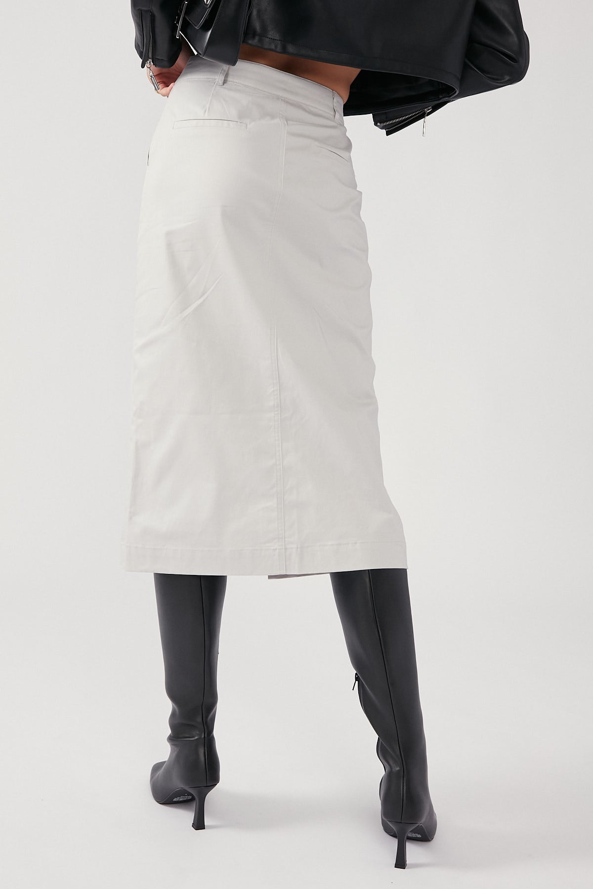 Perfect Stranger High Waist Utility Midi Skirt - Stone Stone