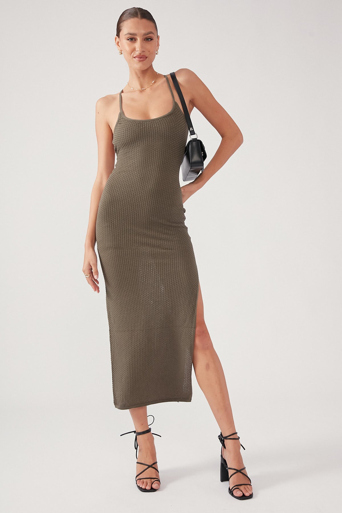 Perfect Stranger Cabana Dreams Knit Midi Dress Khaki