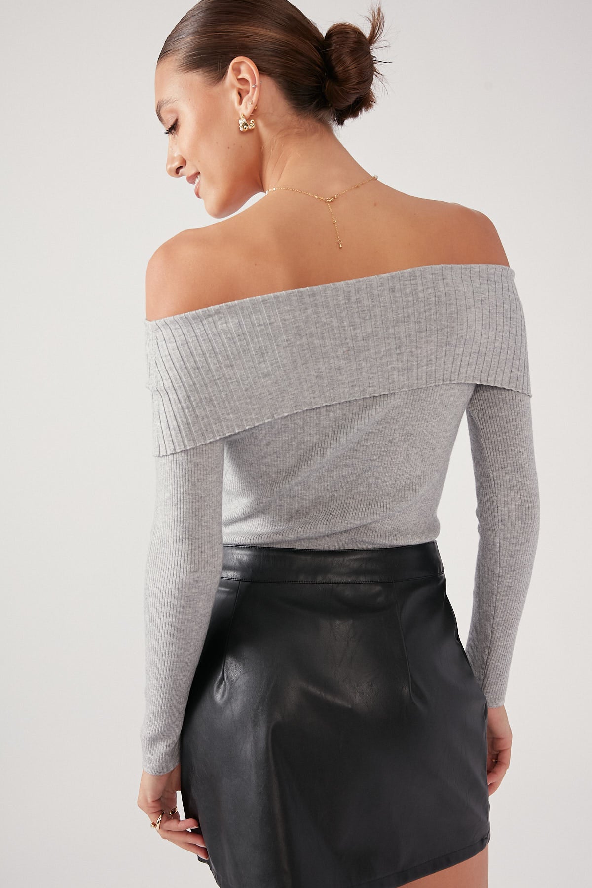 Perfect Stranger Off Shoulder Knit Top Grey