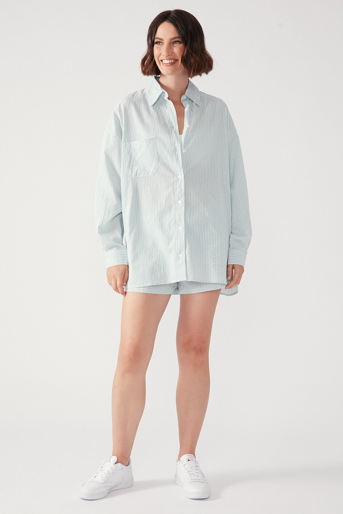 Perfect Stranger Striped Oversized Shirt Green Stripe