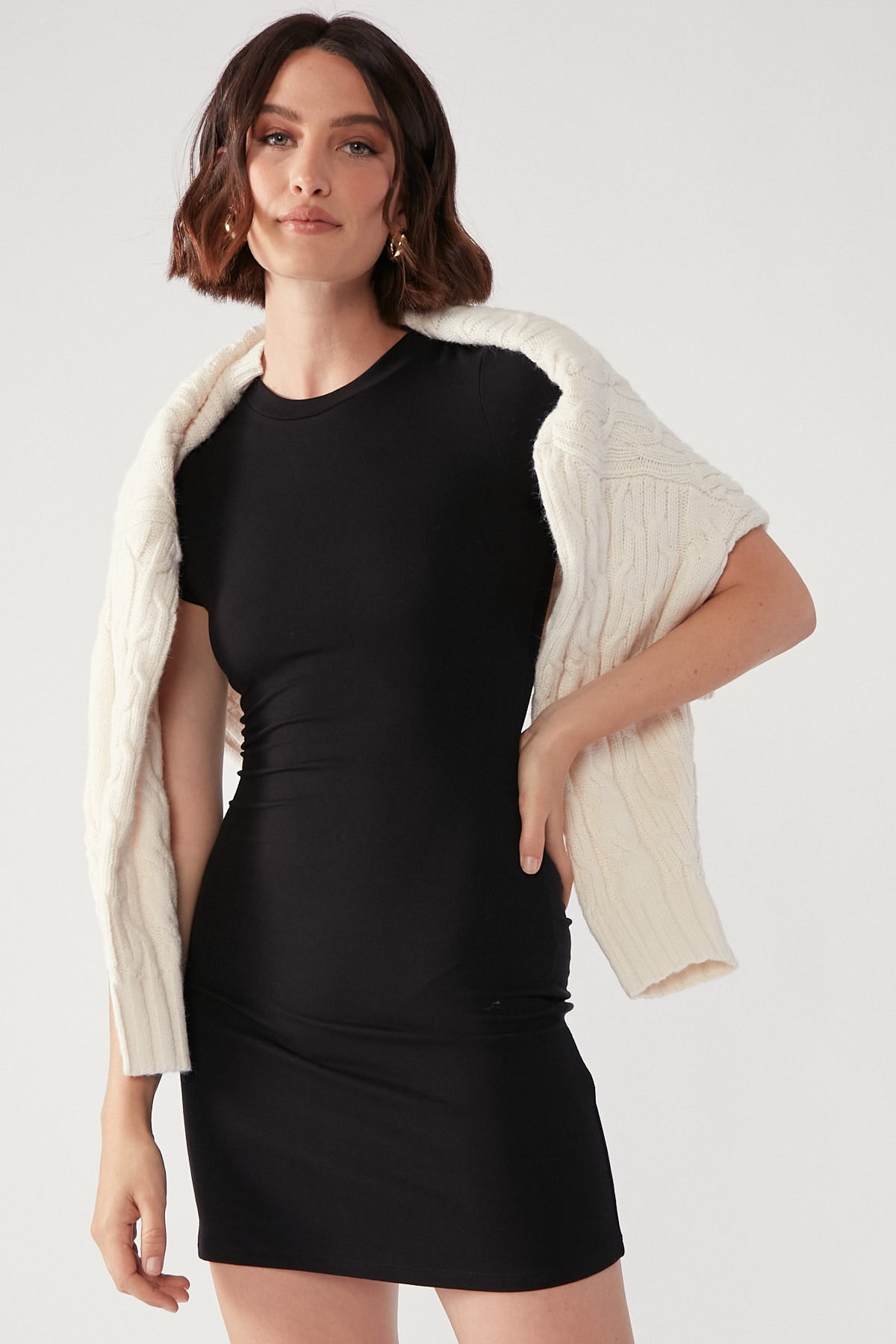 Perfect Stranger Cap Sleeve Mini Dress Black
