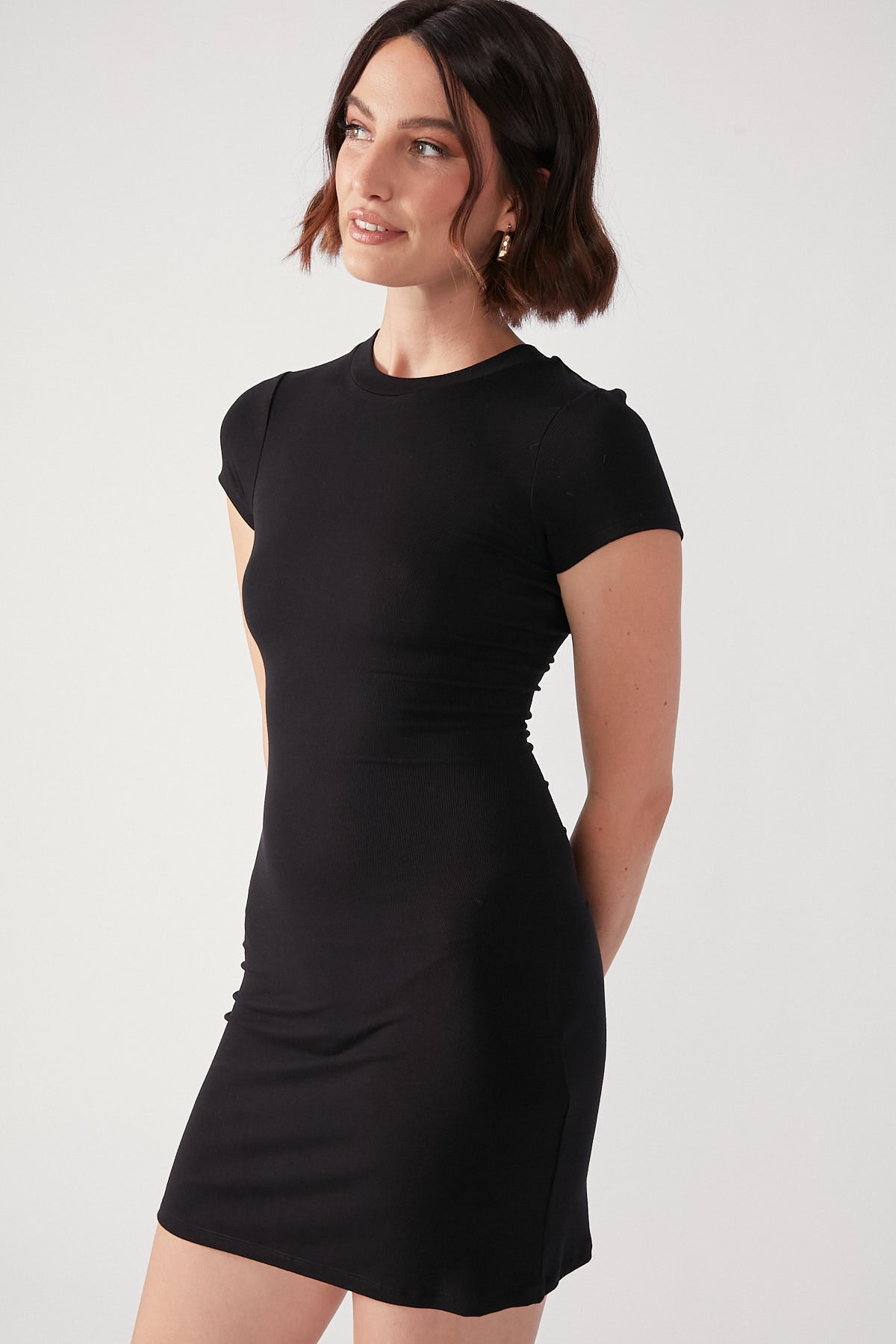Perfect Stranger Cap Sleeve Mini Dress Black