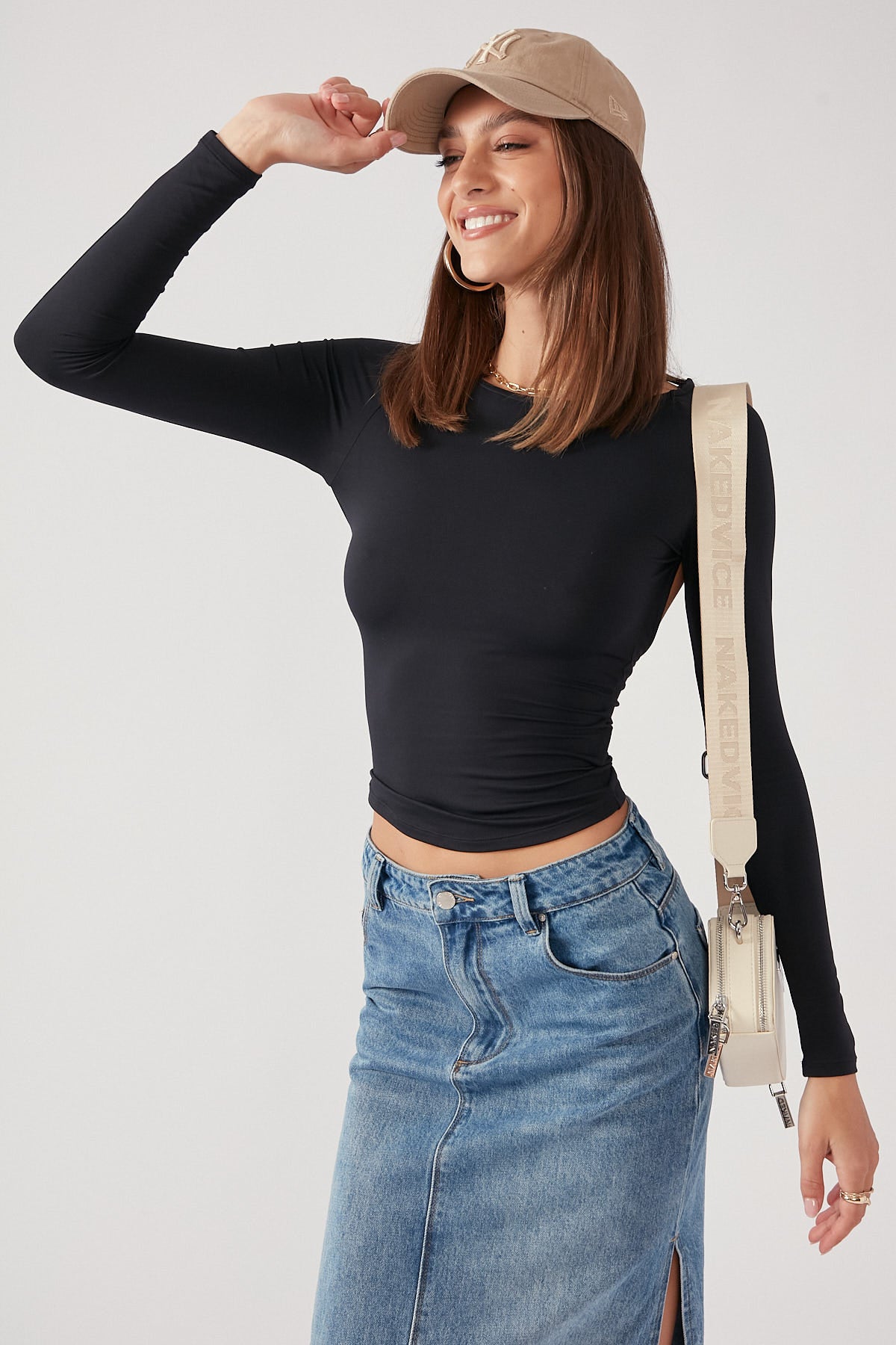 Perfect Stranger Open Back Long Sleeve Top Black