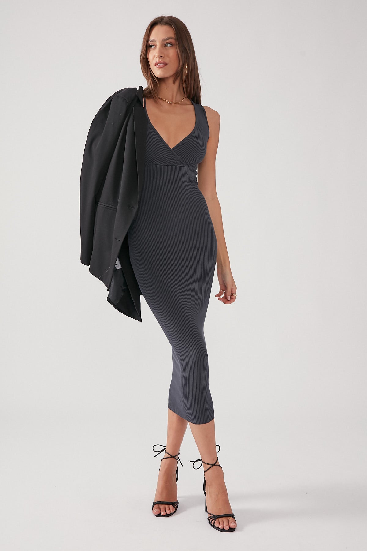 Perfect Stranger Cross Paths Knit Midi Dress Navy