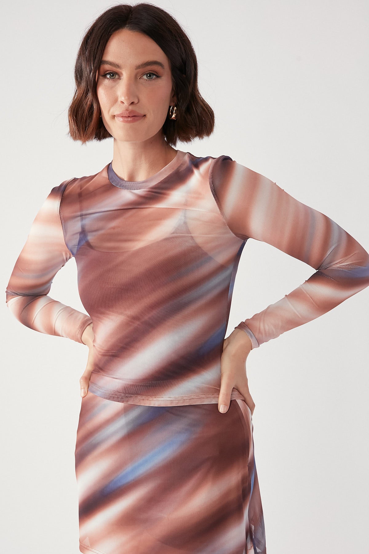 Perfect Stranger Autumnal Blur Mesh Top Multi Print