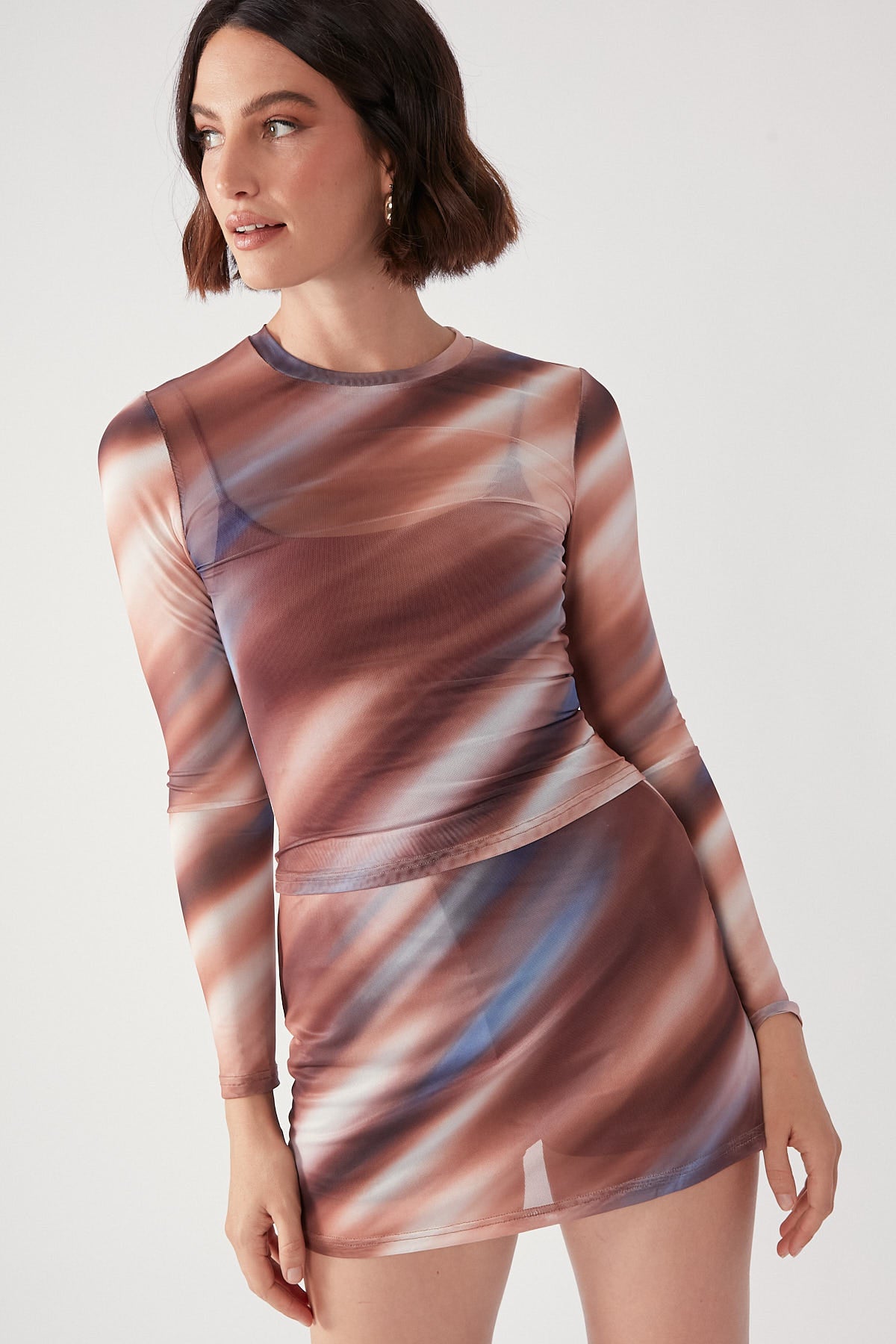 Perfect Stranger Autumnal Blur Mesh Top Multi Print
