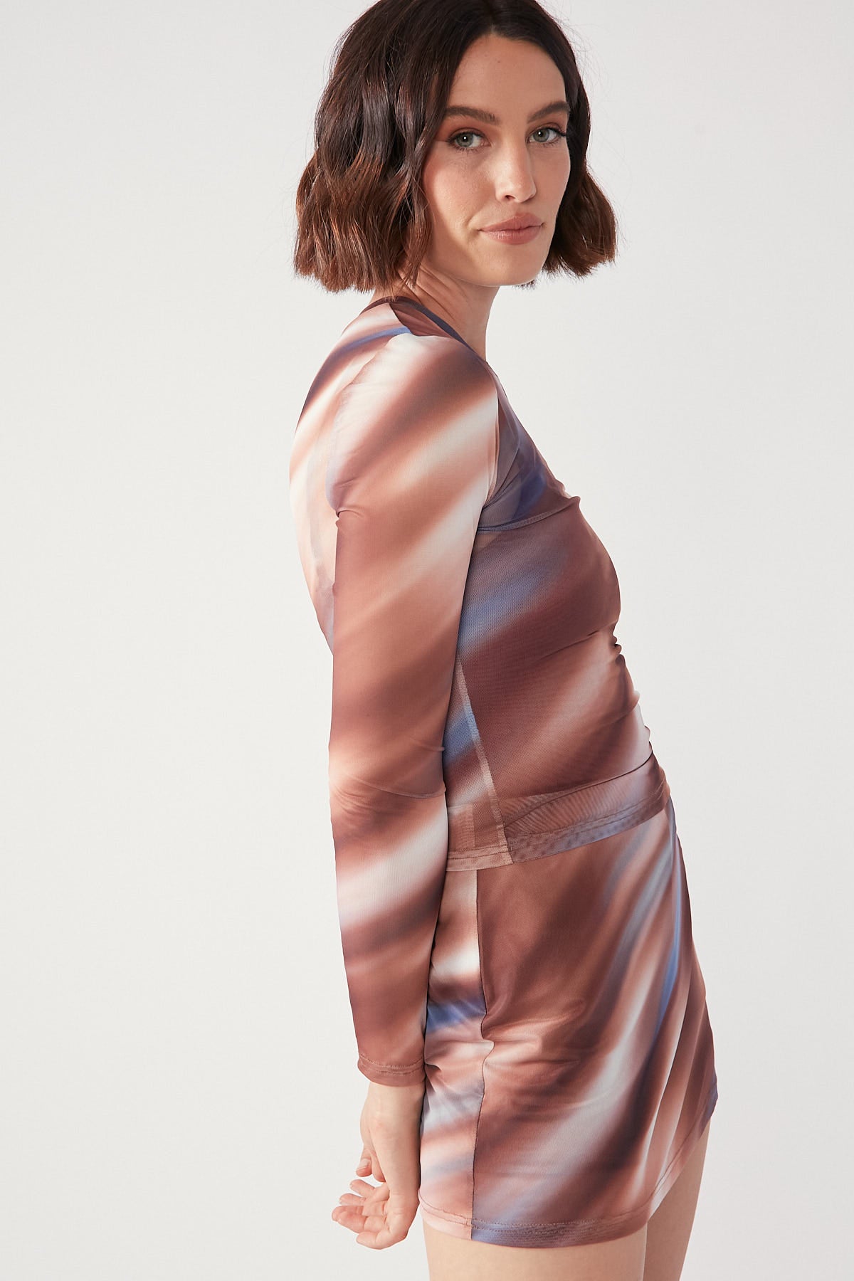 Perfect Stranger Autumnal Blur Mesh Top Multi Print