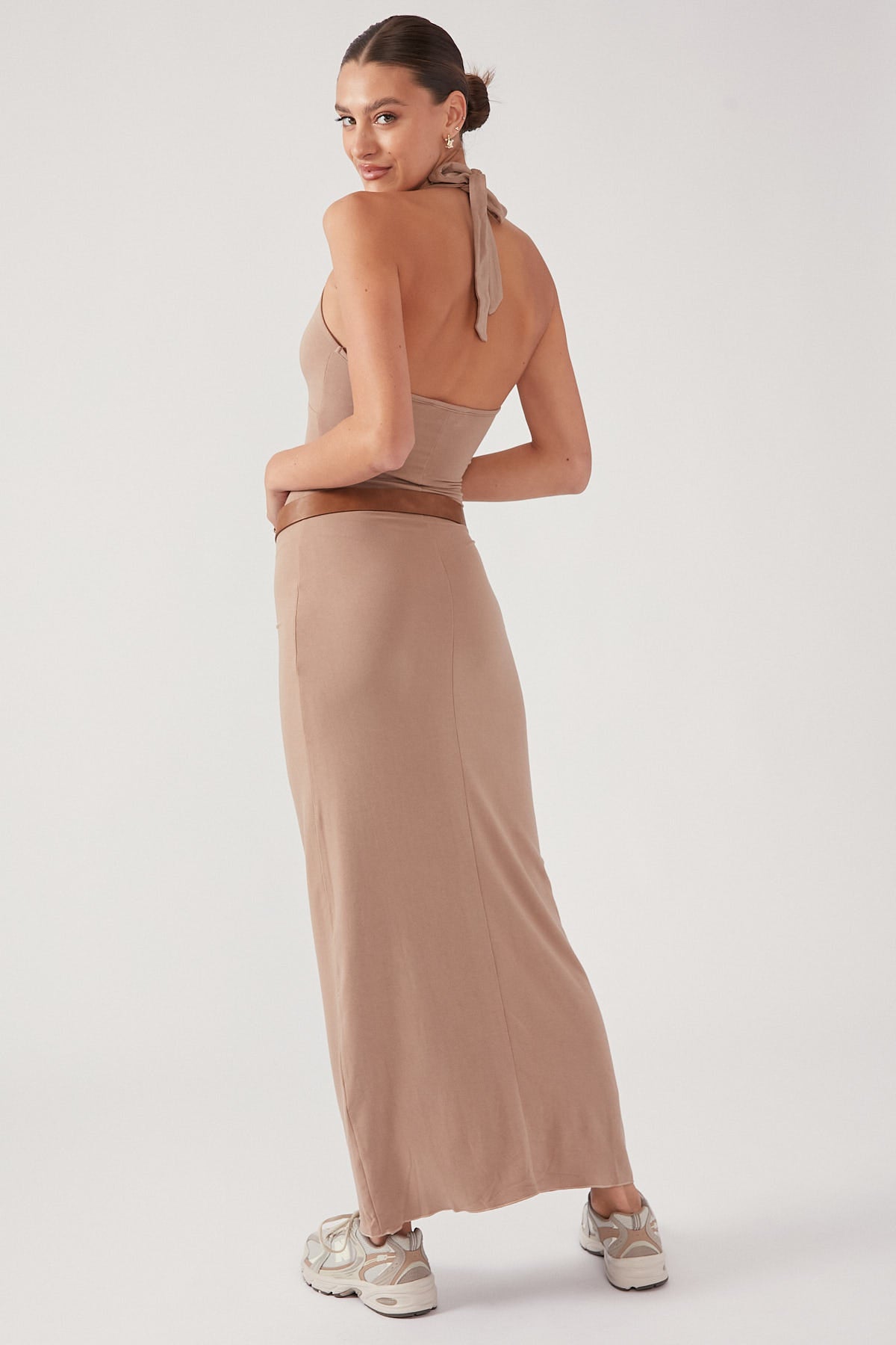 Perfect Stranger Halter Neck Maxi Dress Taupe