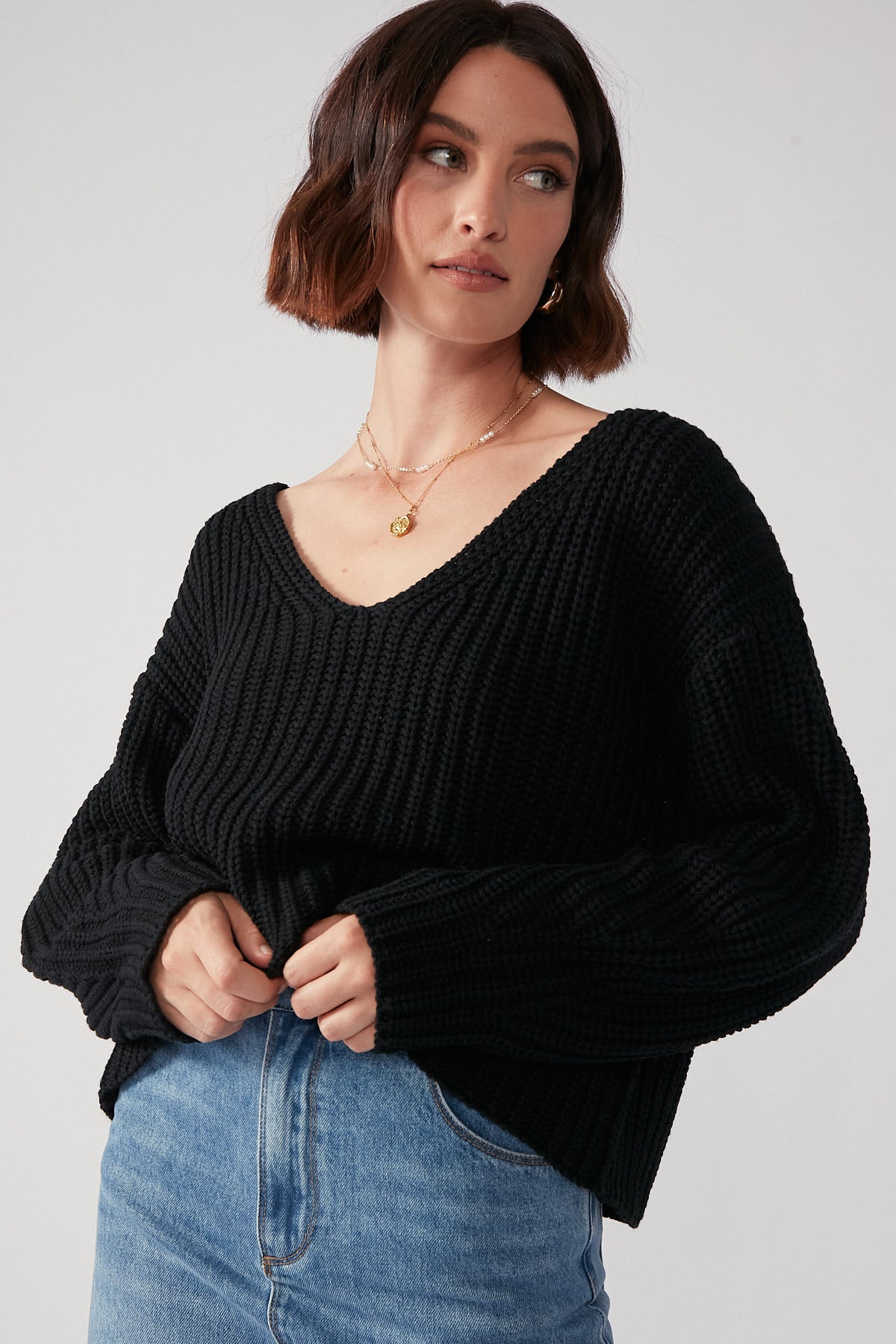 Perfect Stranger V-Neck Slouch Jumper Black