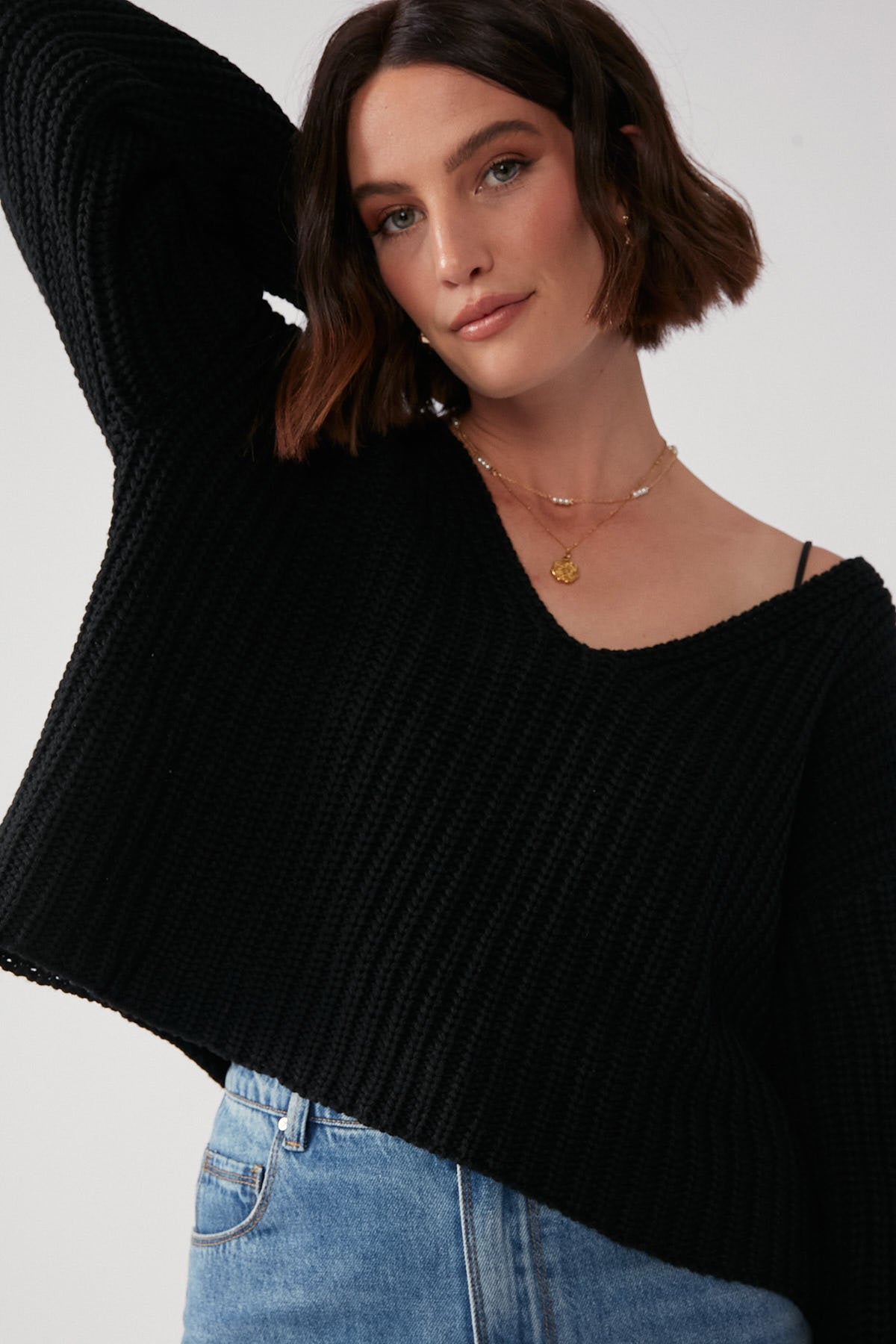 Perfect Stranger V-Neck Slouch Jumper Black