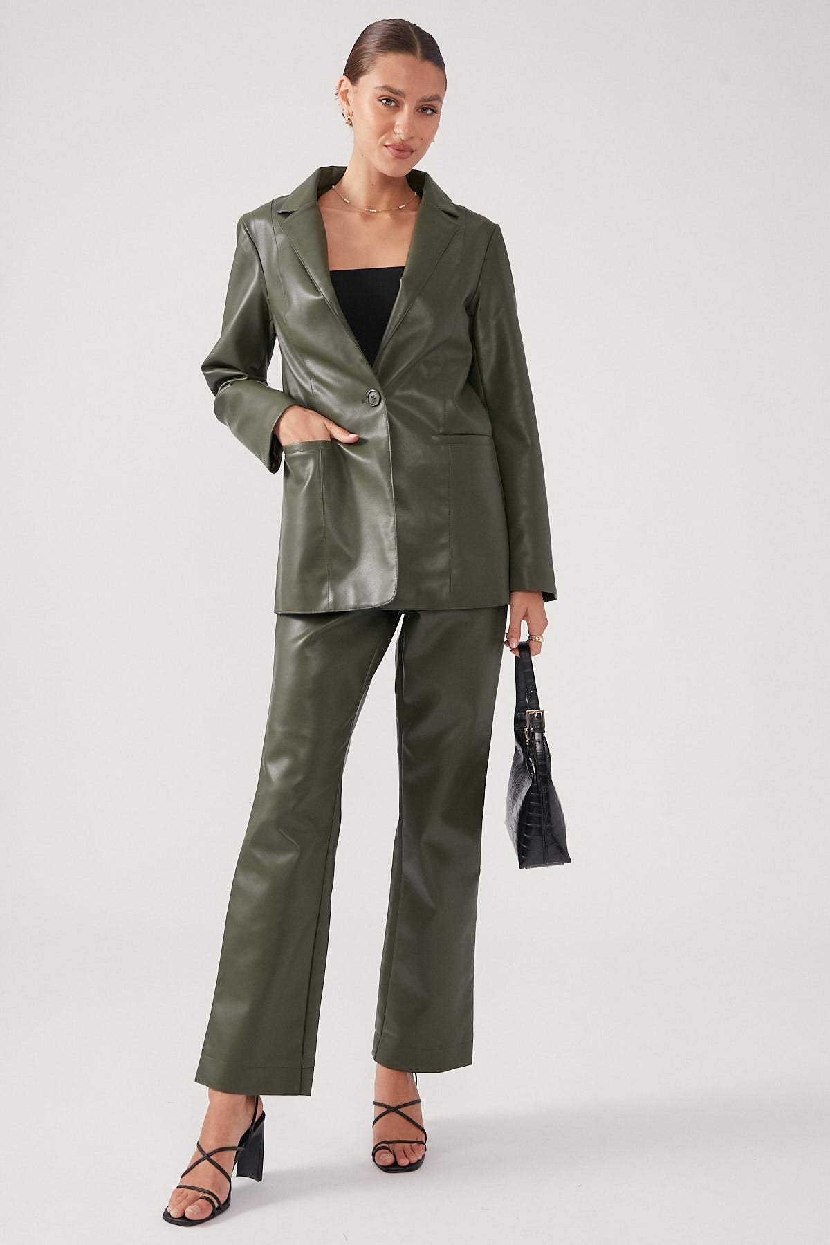Perfect Stranger Noir PU Blazer Green