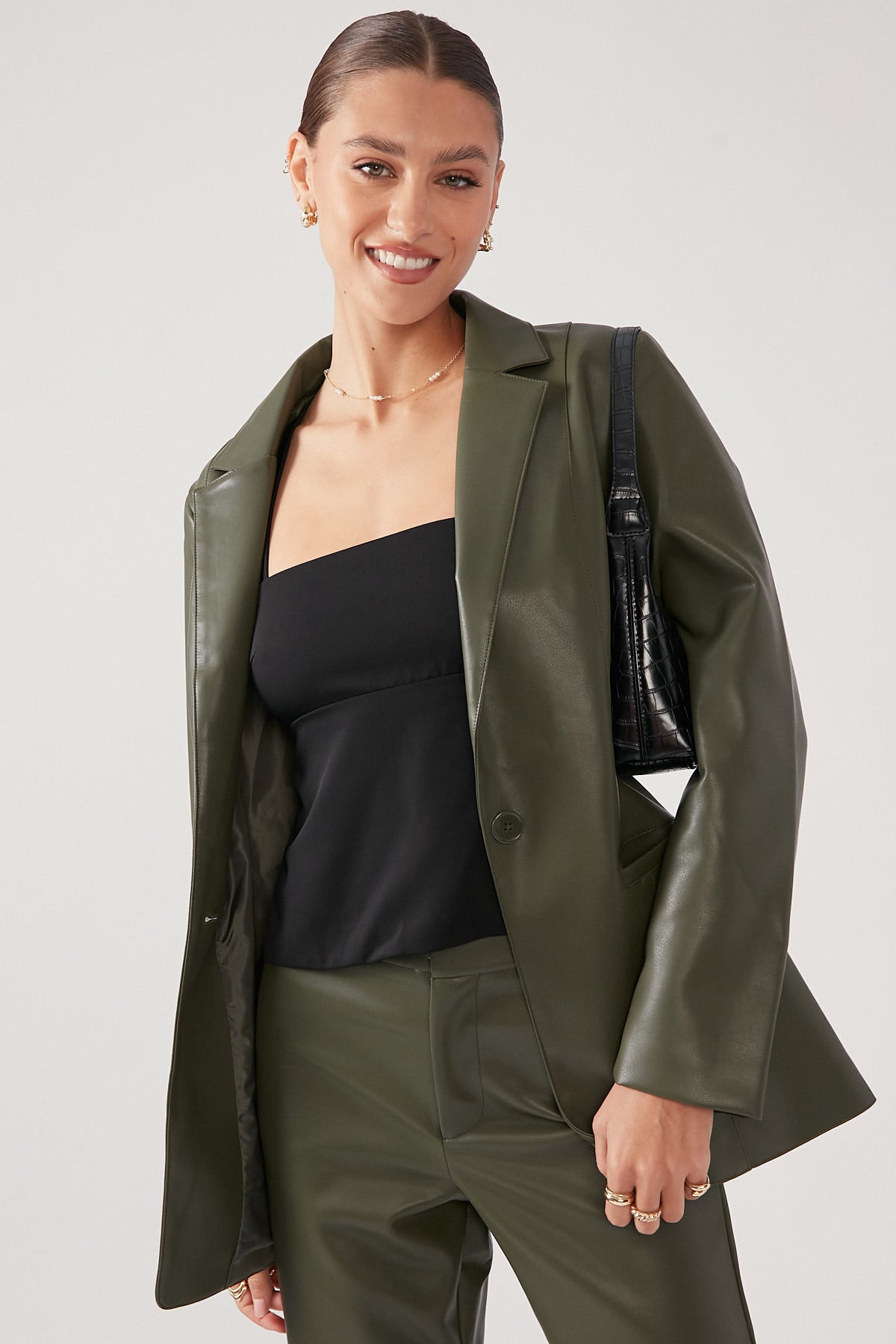 Perfect Stranger Noir PU Blazer Green