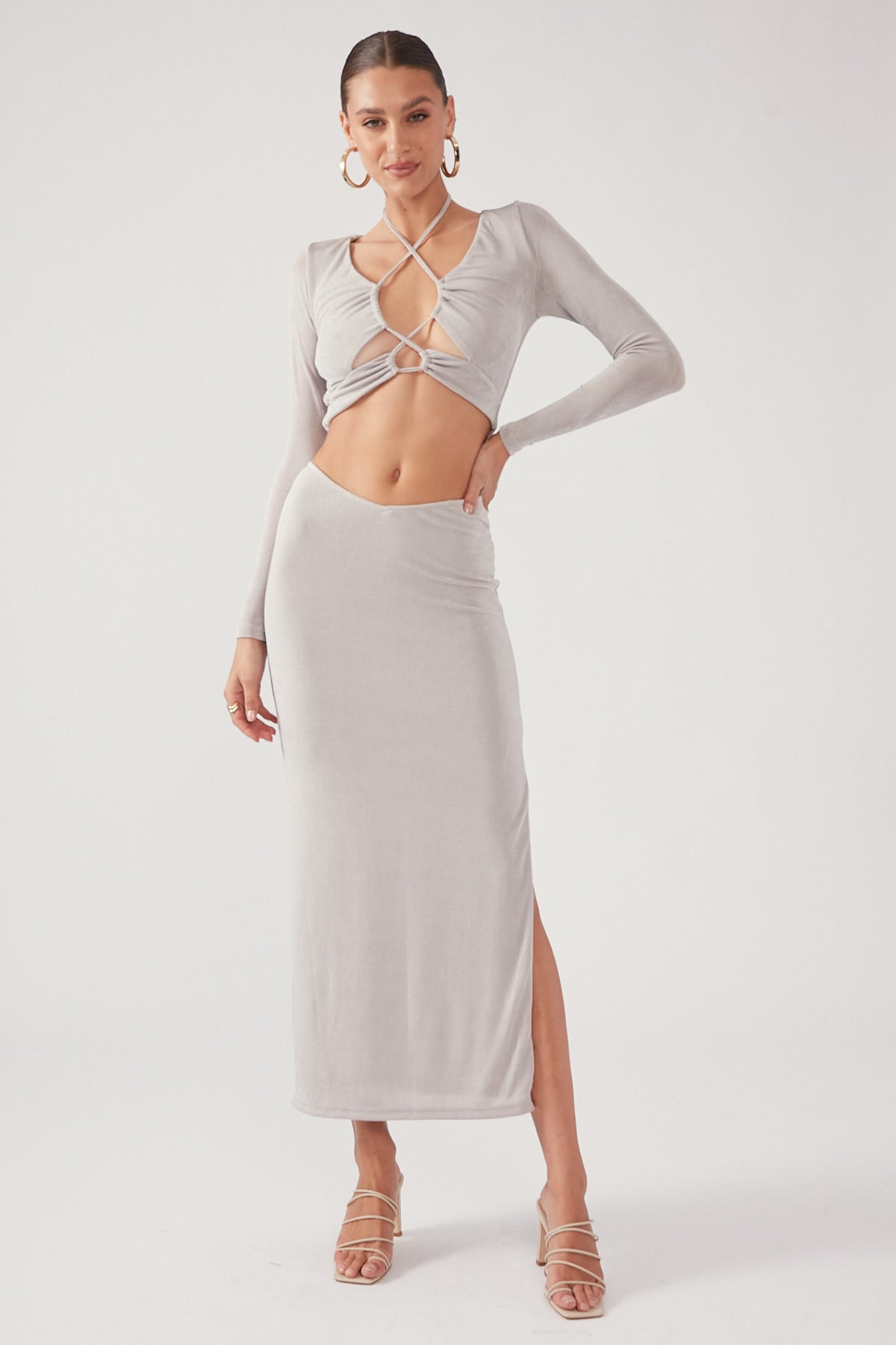 Perfect Stranger Keyhole Tie Up Top Grey