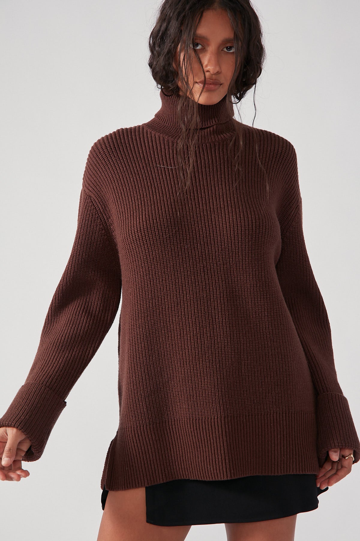 Perfect Stranger Oversized Cuffed Jumper Chocolate