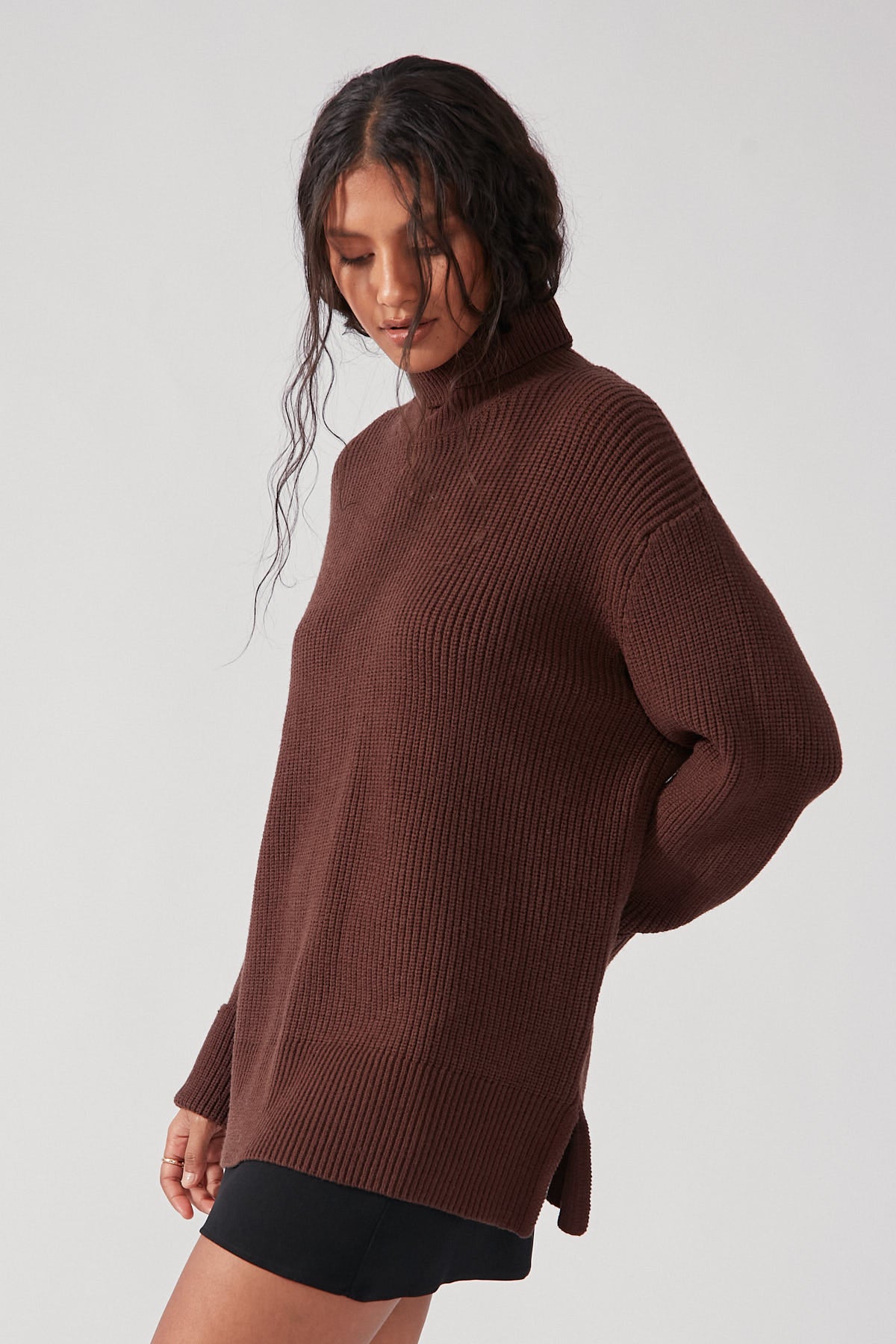 Perfect Stranger Oversized Cuffed Jumper Chocolate