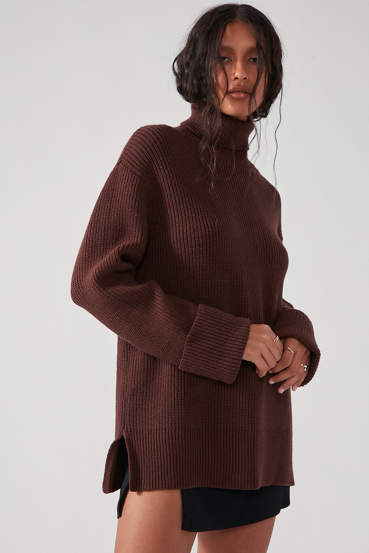 Perfect Stranger Oversized Cuffed Jumper Chocolate
