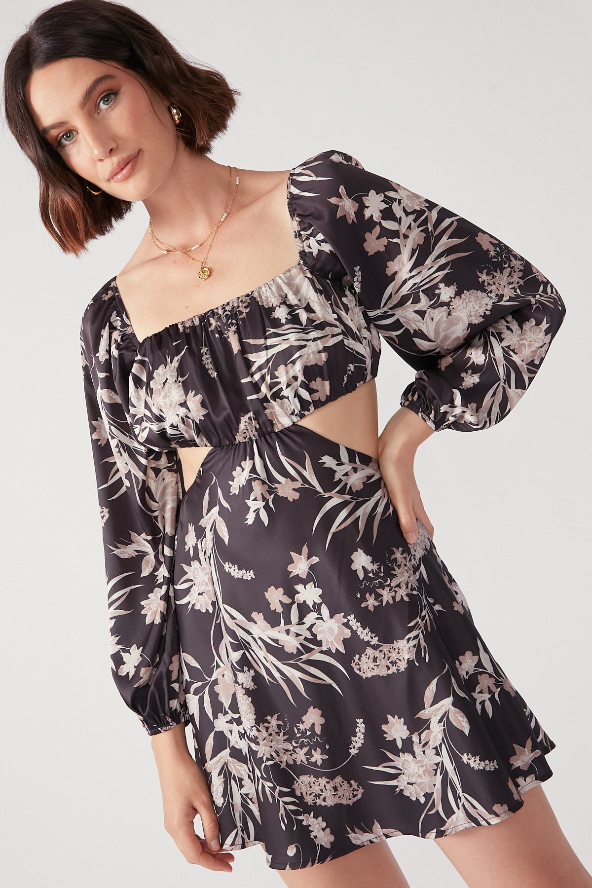 Perfect Stranger Bonita Vines Long Sleeve Mini Dress Black Print